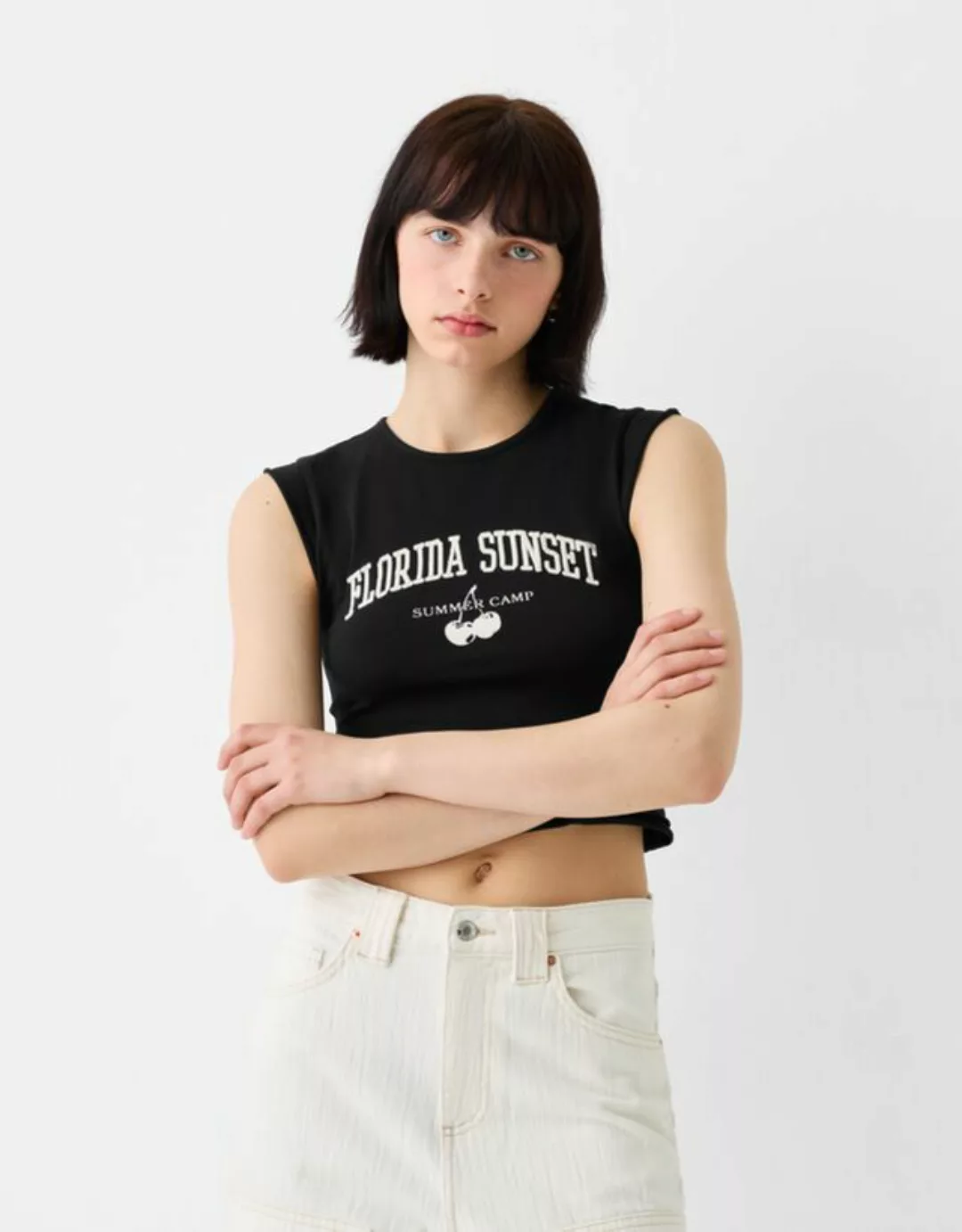 Bershka Ärmelloses Shirt Mit Stickerei Damen Xs Schwarz günstig online kaufen