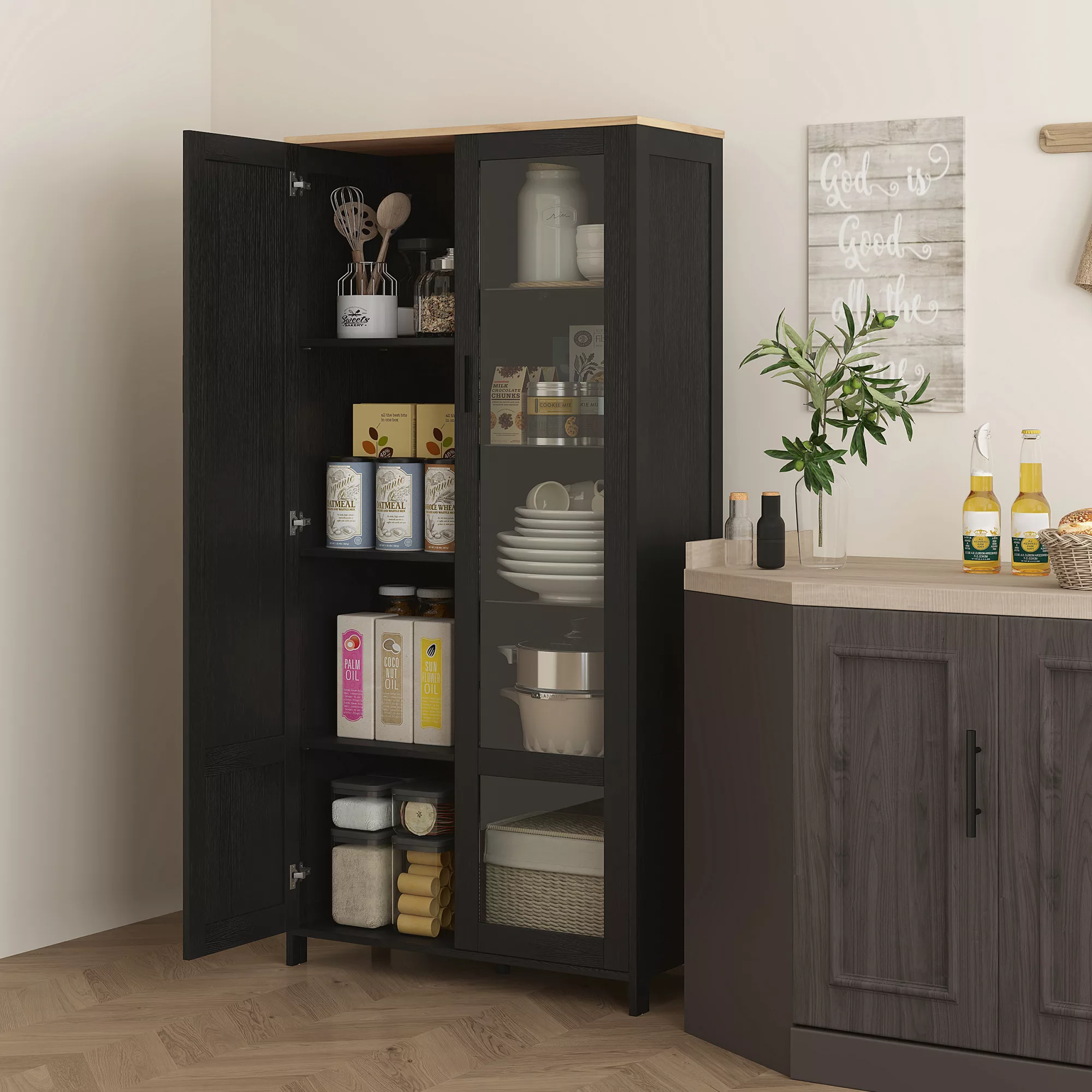 HOMCOM Küchenchrank, Küchenbuffet, Vitrine, Aufbewahrungsschrank mit 2 Türe günstig online kaufen