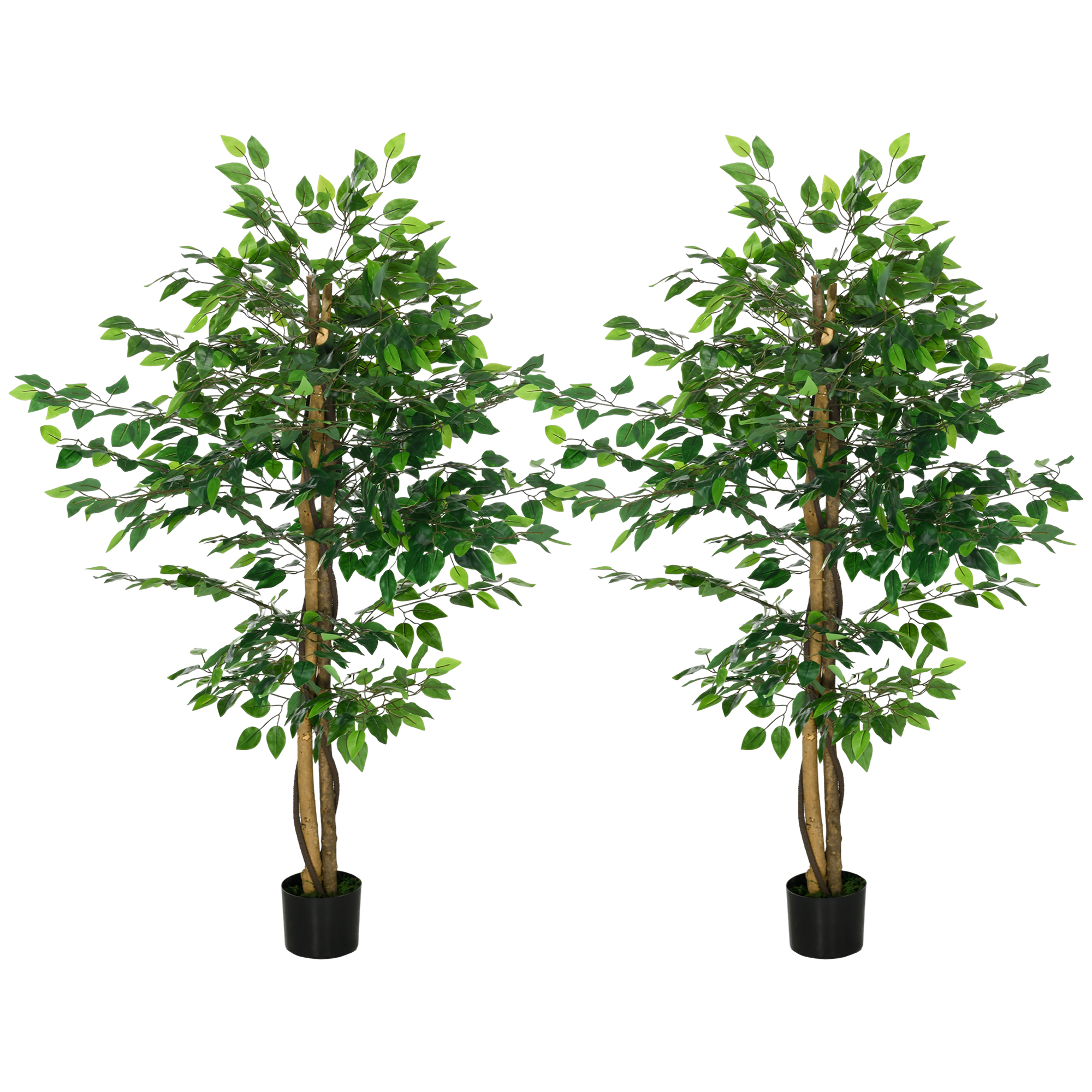 HOMCOM Set von 2 künstlichen Pflanzen künstliche Bäume Ficus Höhe 1,50 m St günstig online kaufen
