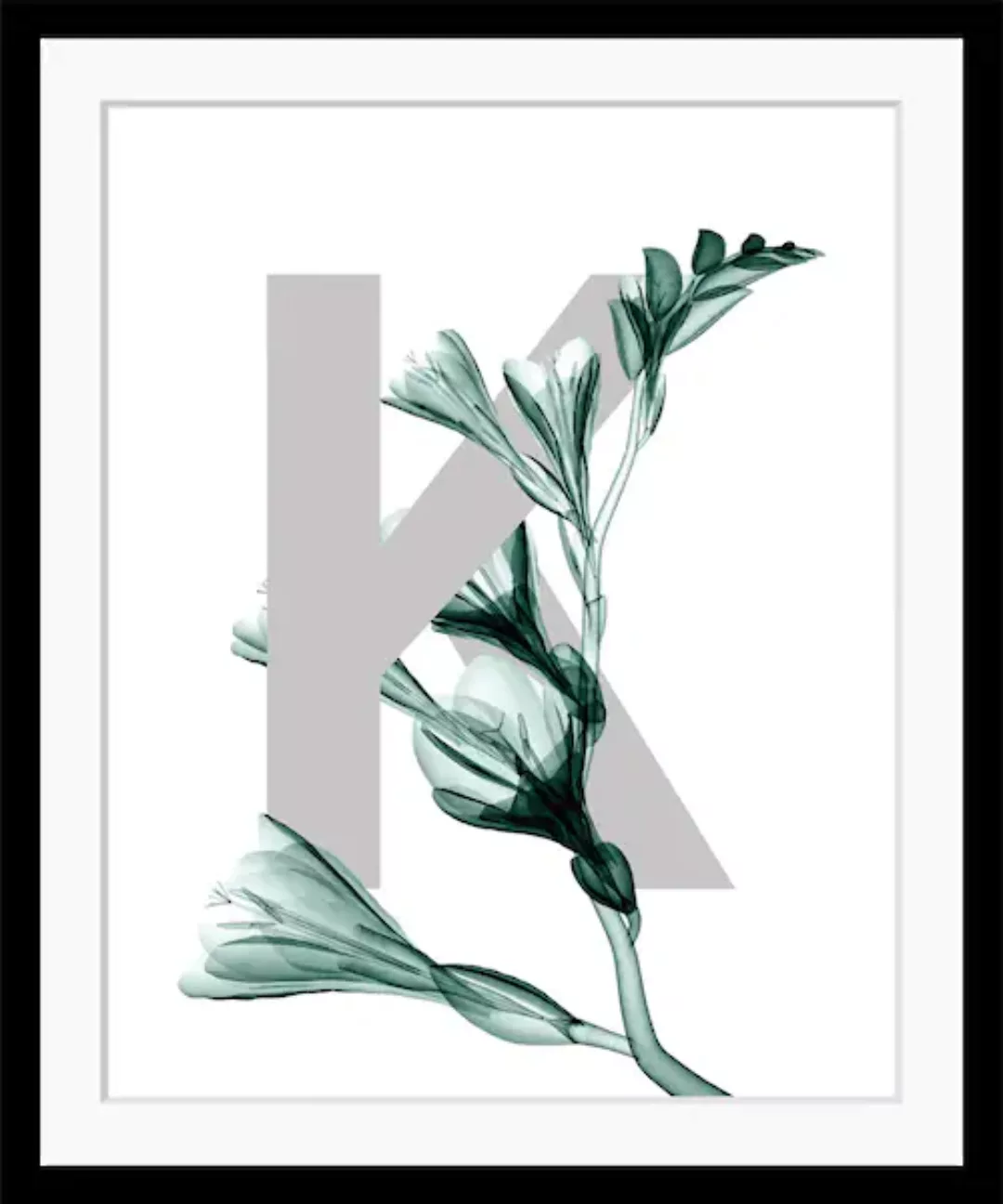 queence Bild »K-Flower«, Buchstaben, Blume, gerahmt, Blätter günstig online kaufen