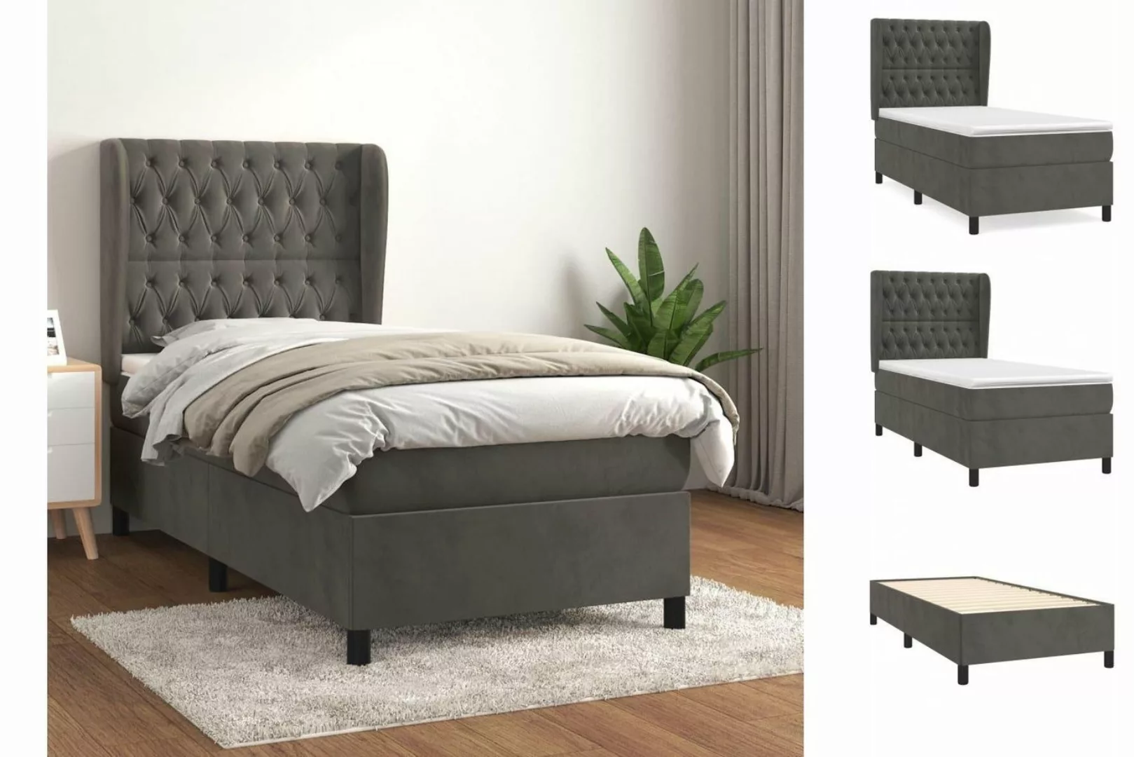 vidaXL Bettgestell Boxspringbett mit Matratze Dunkelgrau 90x200 cm Samt Bet günstig online kaufen