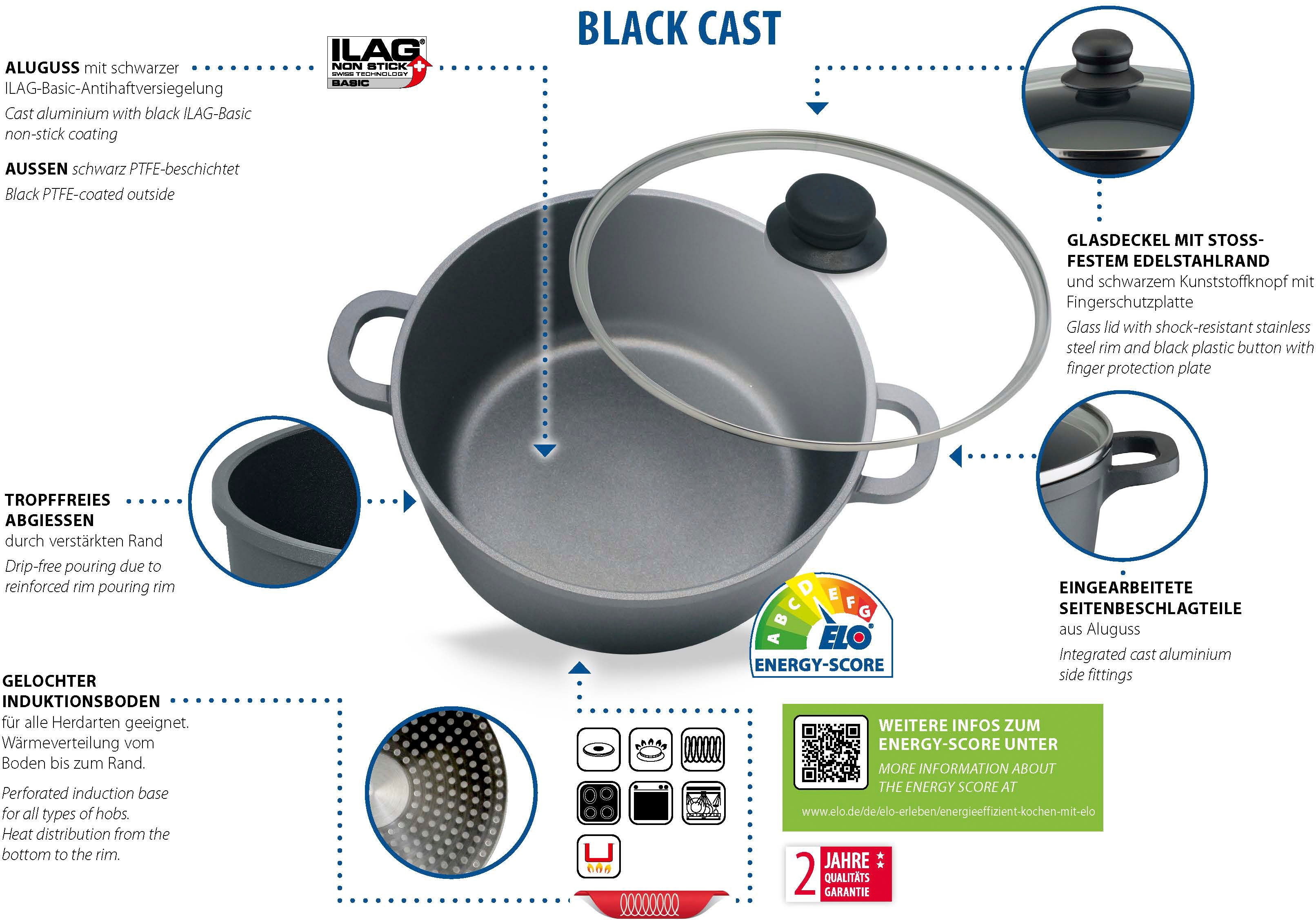 Elo Basic Topf-Set »Black Cast«, Aluminiumguss, (Set, 10 tlg., je 1 Kochtop günstig online kaufen