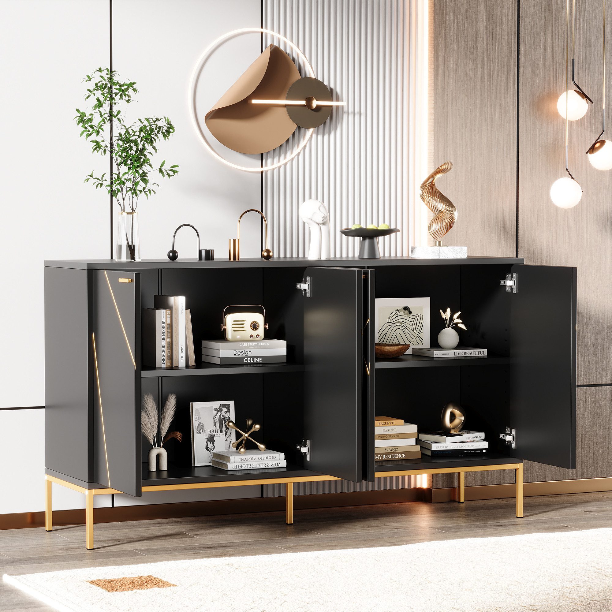 STILVORA Sideboard wohnzimmer 150×40cm Buffetschrank schwarz,Küchenschrank günstig online kaufen