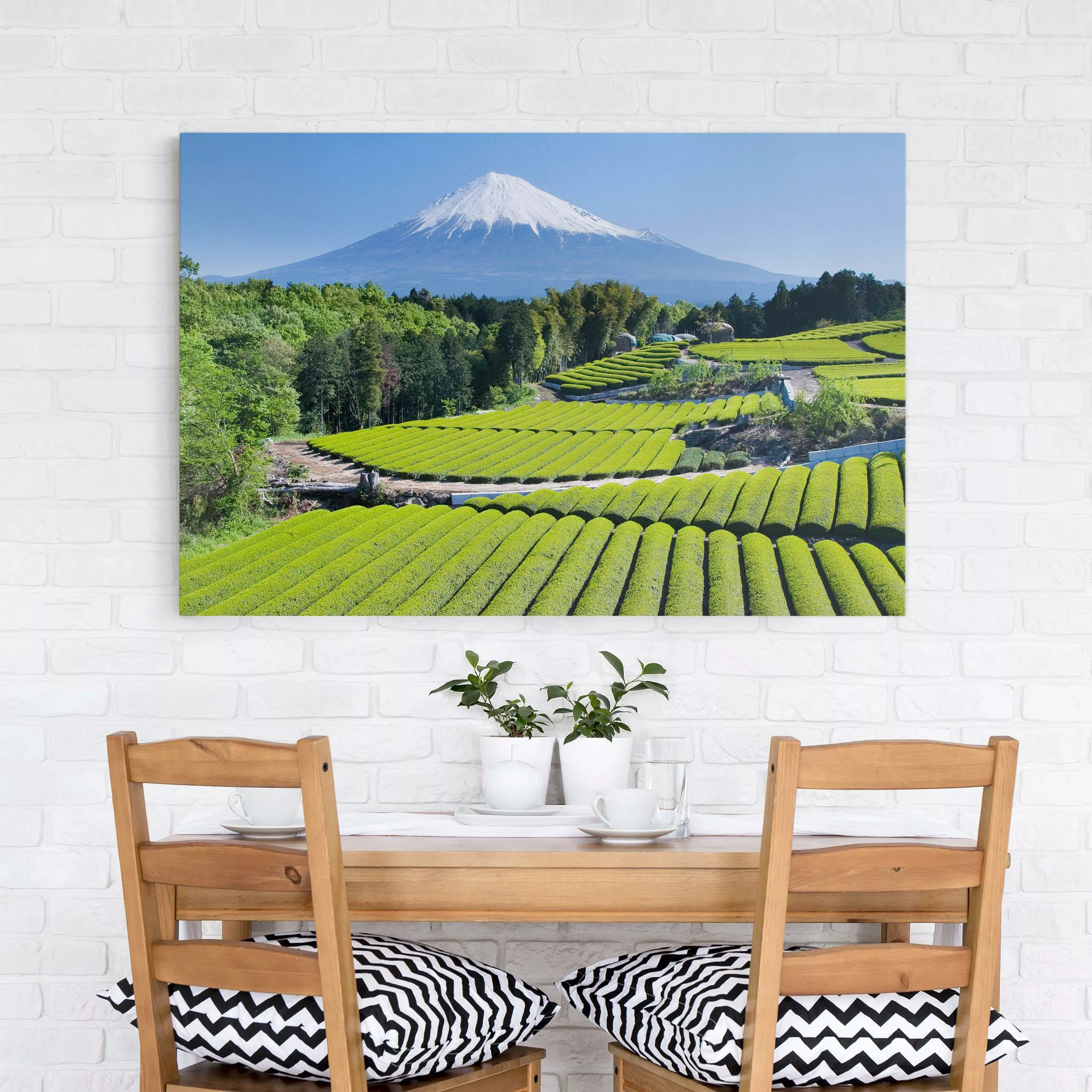 Leinwandbild Berg - Querformat Teefelder vor dem Fuji günstig online kaufen
