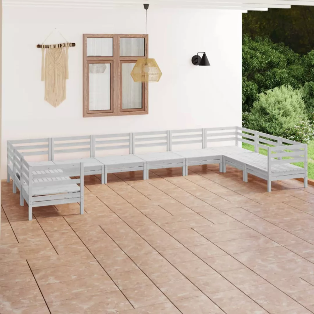 10-tlg. Garten-lounge-set Weiß Massivholz Kiefer günstig online kaufen