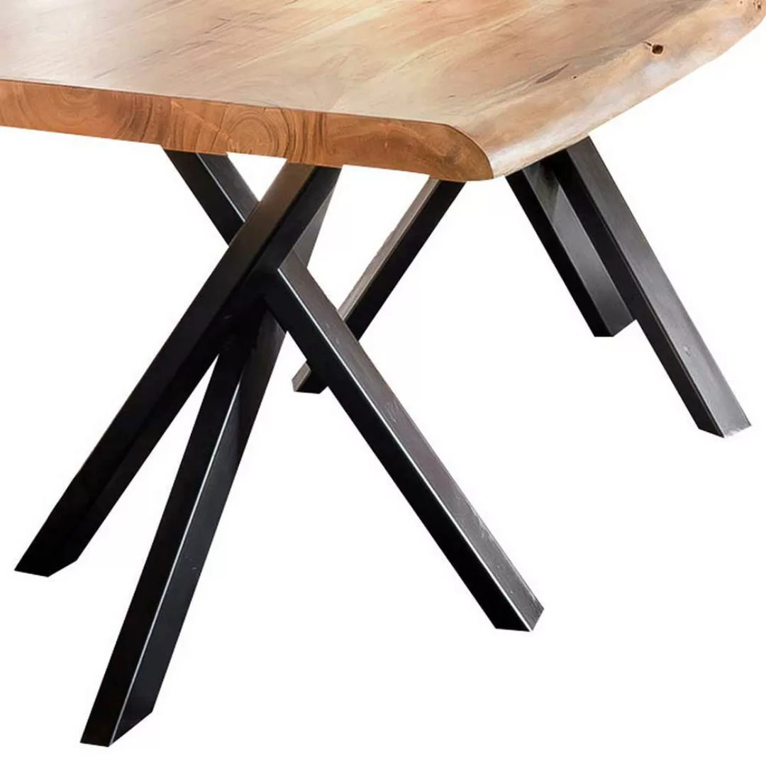Esstisch mit Baumkante Akazie massiv Schwarz Stahl günstig online kaufen
