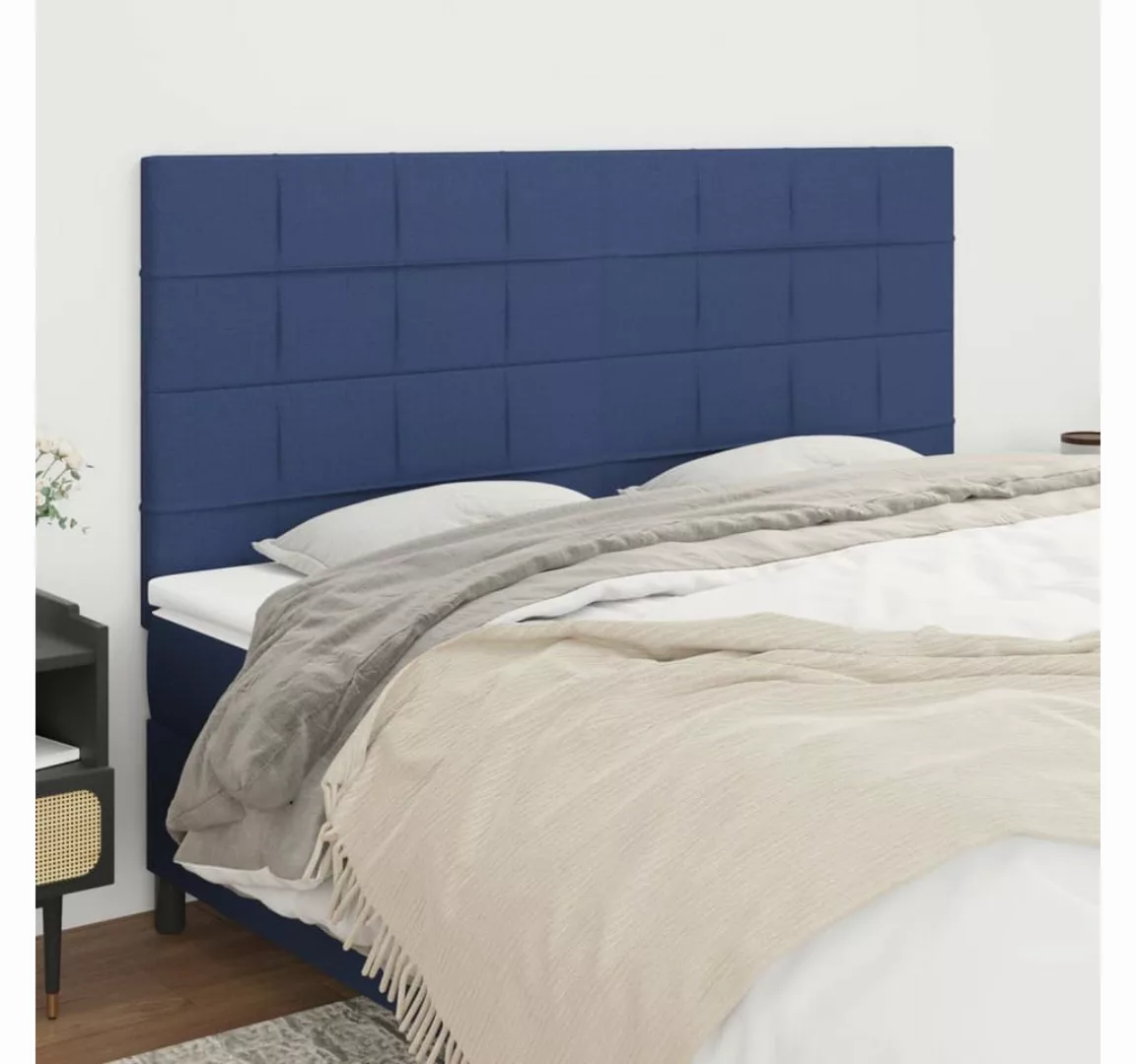 vidaXL Bett, Kopfteile 4 Stk. Blau 80x5x78/88 cm Stoff günstig online kaufen