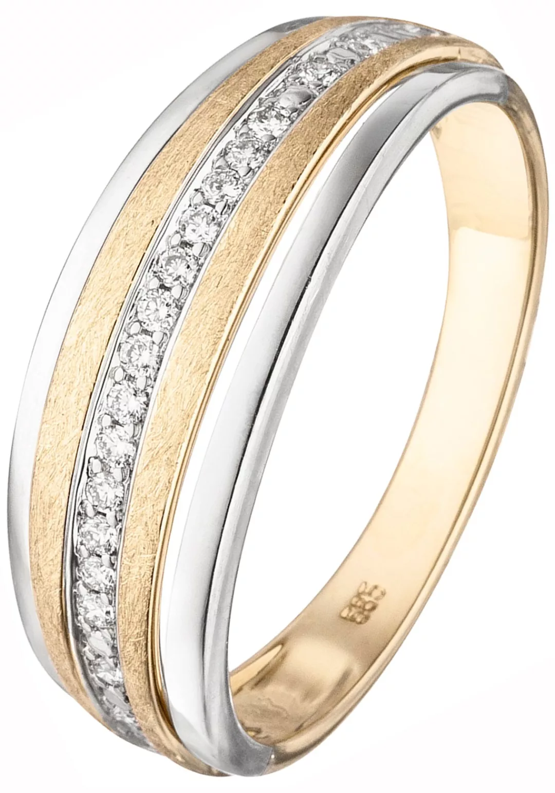 JOBO Fingerring, 585 Gold bicolor eismatt mit 17 Diamanten günstig online kaufen