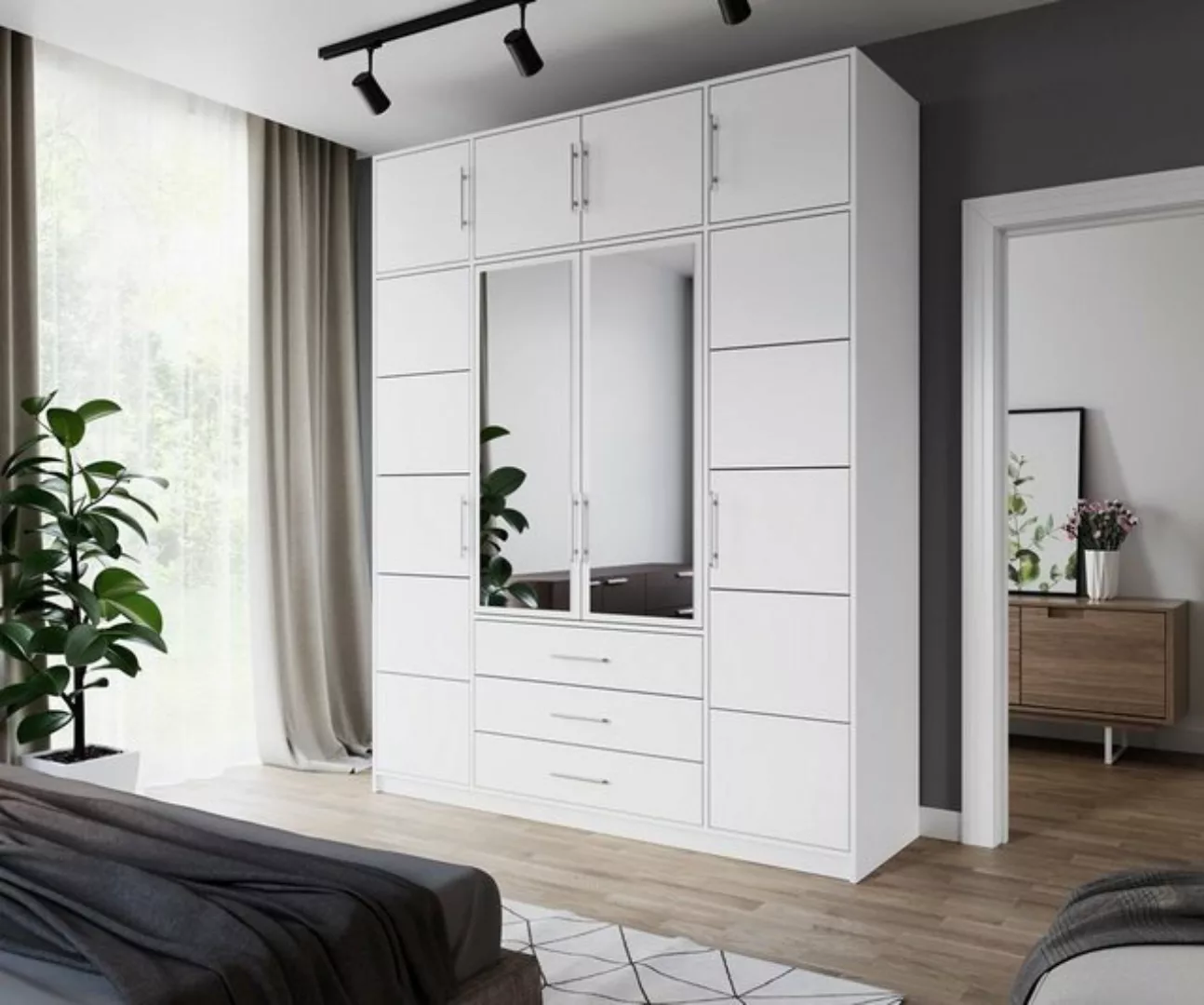 Deine Möbel 24 Kleiderschrank LABOO Drehtürenschrank 150 200 240 cm Weiss m günstig online kaufen