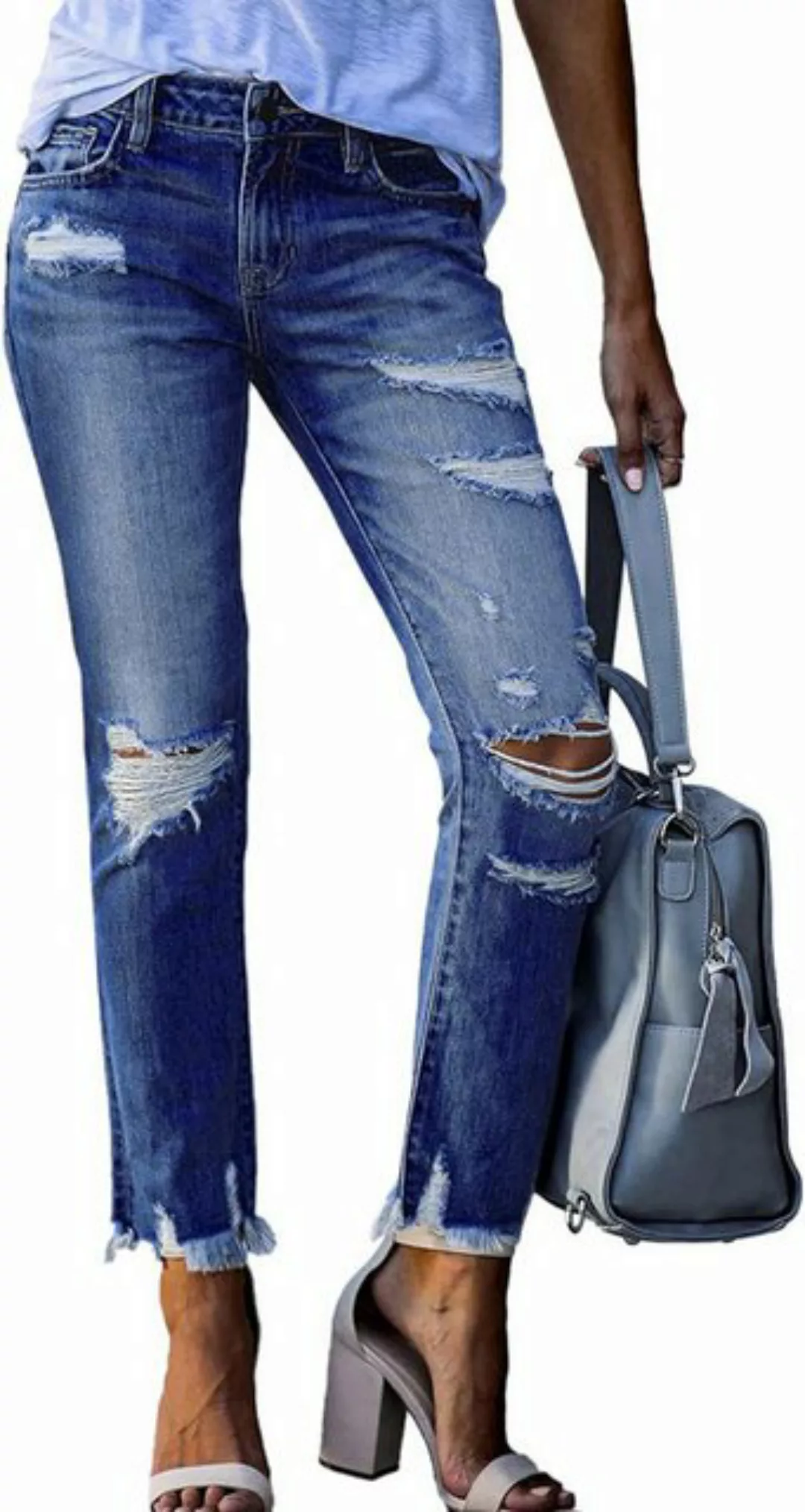 KIKI Destroyed-Jeans Distressed-Stretch-Röhrenjeans für Damen günstig online kaufen