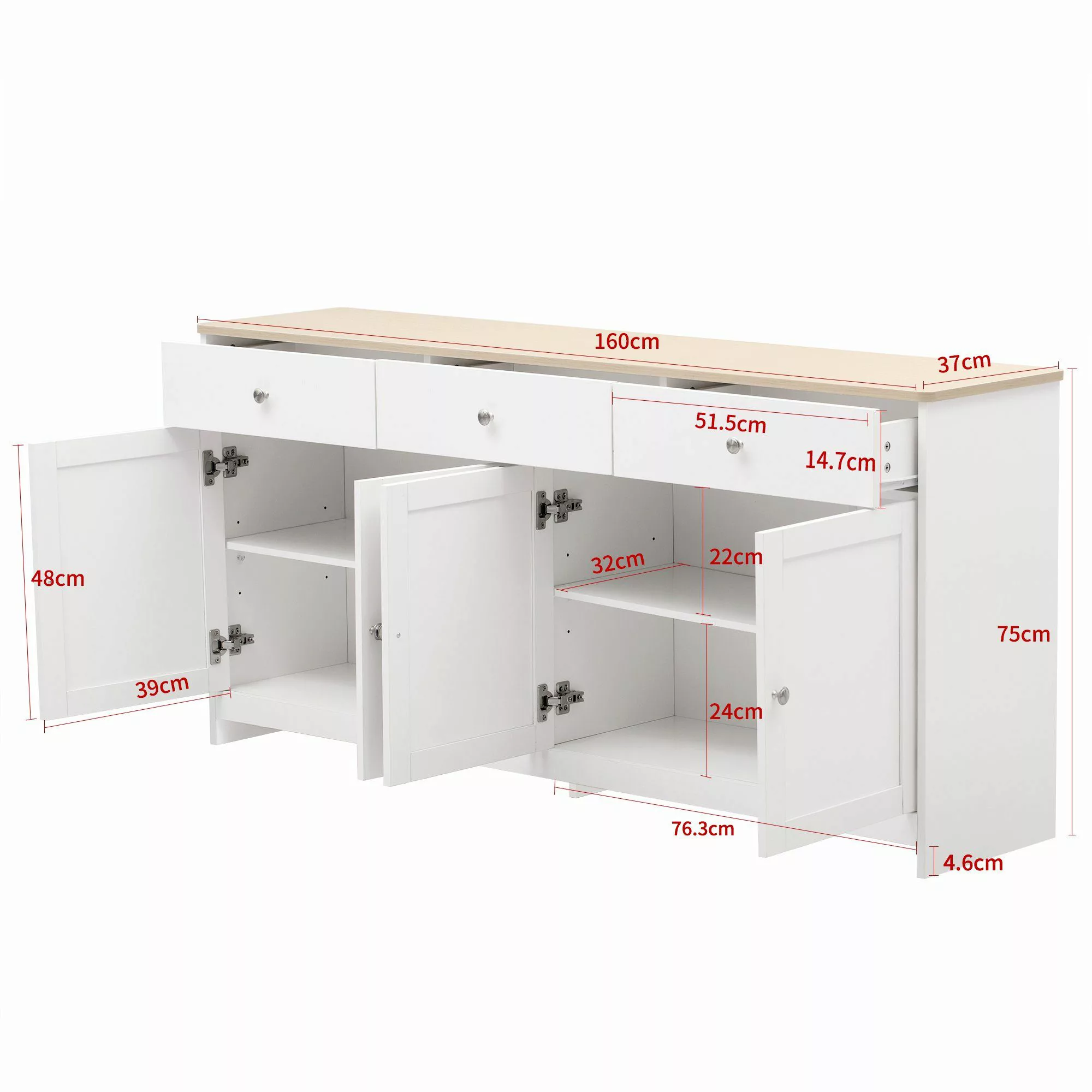 Ulife Sideboard Weiß Kommode mit 3 günstig online kaufen