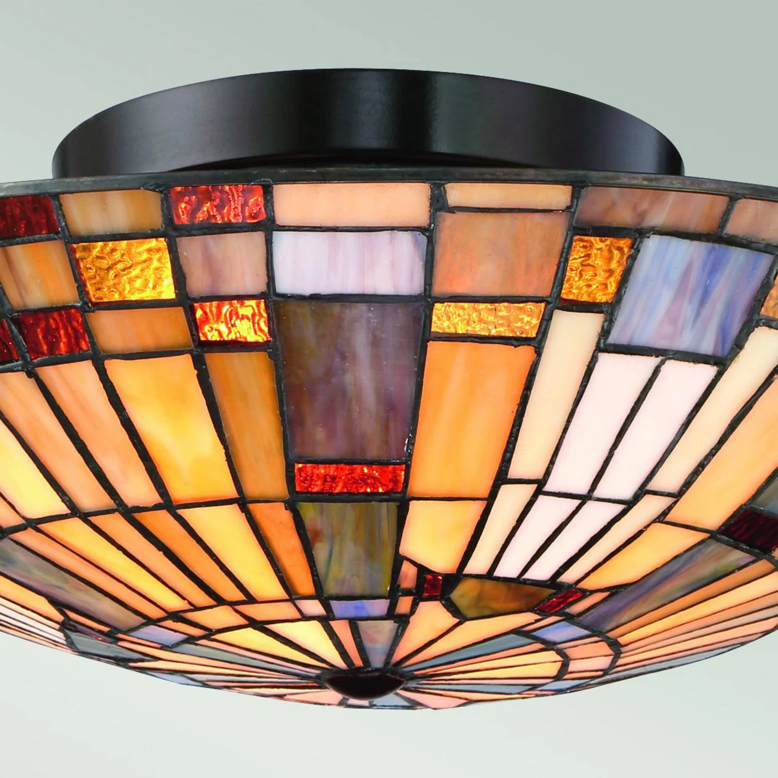 Deckenleuchte Inglenook, Tiffany-Stil, Stahl, Glas, bunt günstig online kaufen