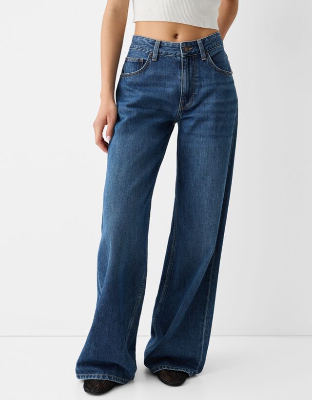 Bershka Wide-Leg-Jeans Damen 38 Blau günstig online kaufen