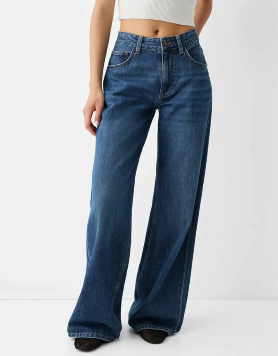 Bershka Wide-Leg-Jeans Damen 38 Blau günstig online kaufen