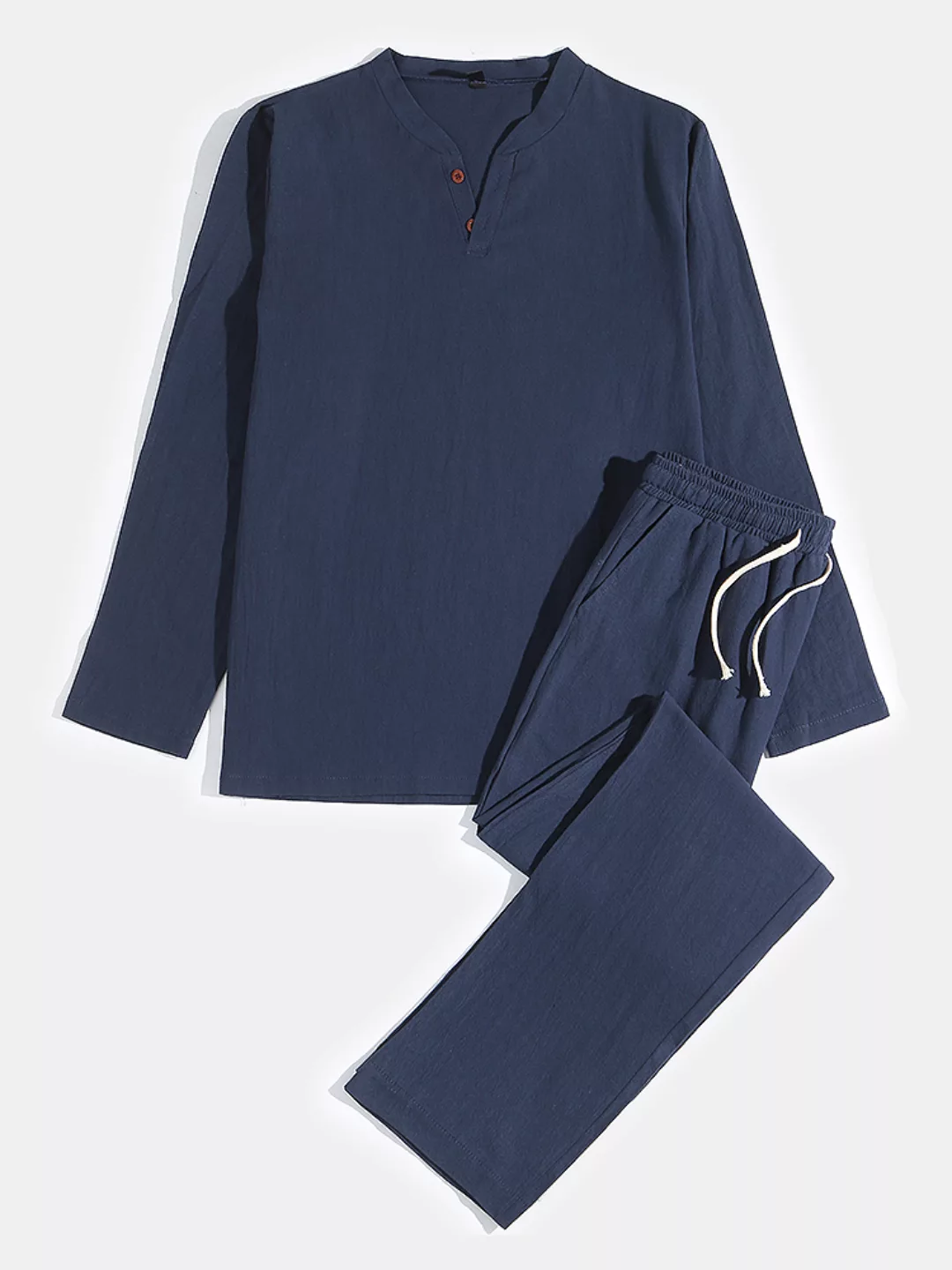 Herren Leinen Plain Pyjamas Set Atmungsaktive Komfortable Home Loungewear M günstig online kaufen