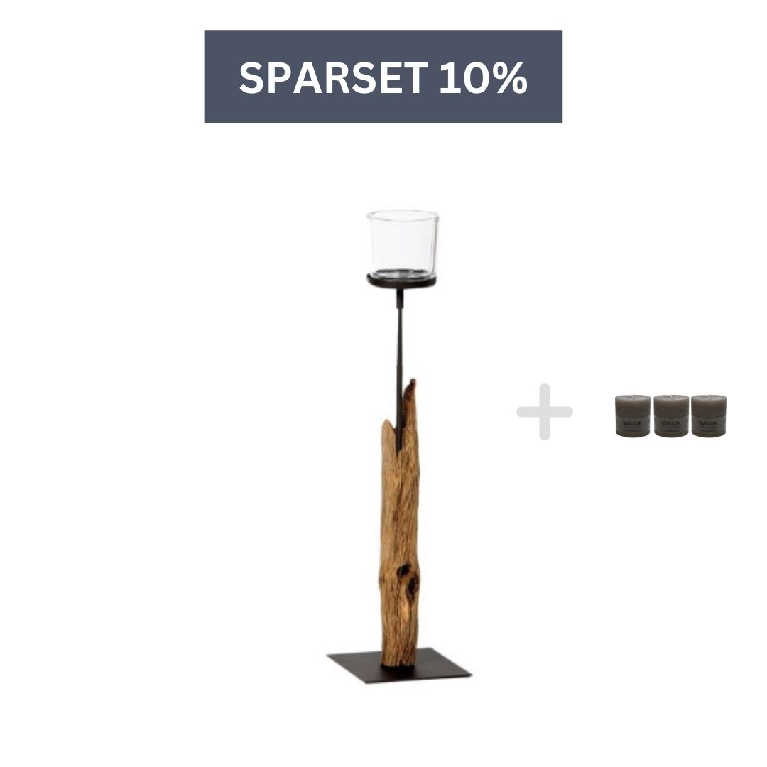 Holz Windlicht Laura Windlicht 45 cm + drei Kerzen-Grau günstig online kaufen