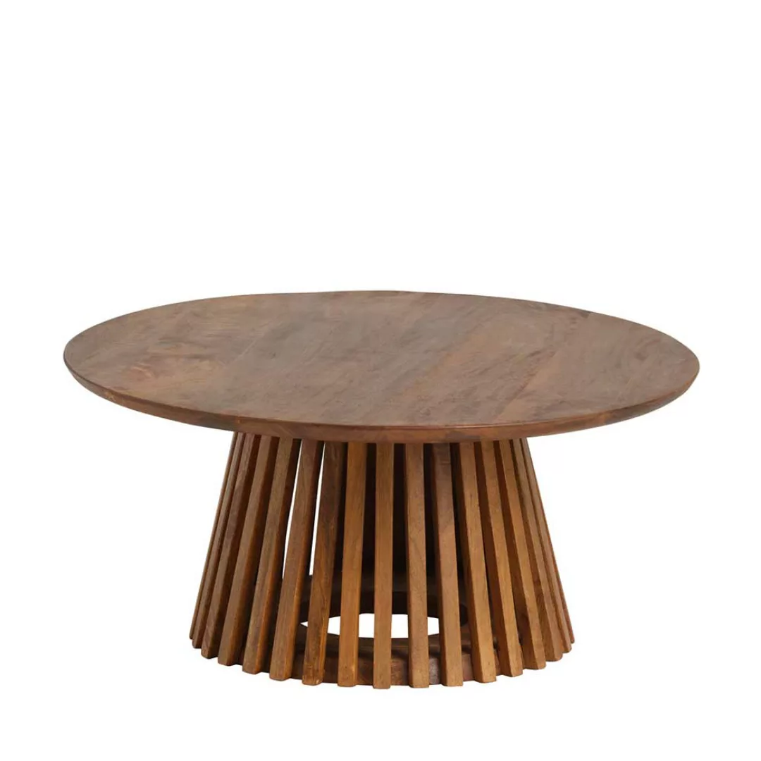 Runder Wohnzimmer Tisch aus Mangobaum Massivholz Cognac Braun günstig online kaufen