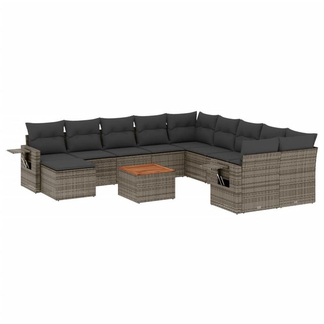 vidaXL Sofaelement 12-tlg. Garten-Sofagarnitur mit Kissen Grau Poly Rattan günstig online kaufen