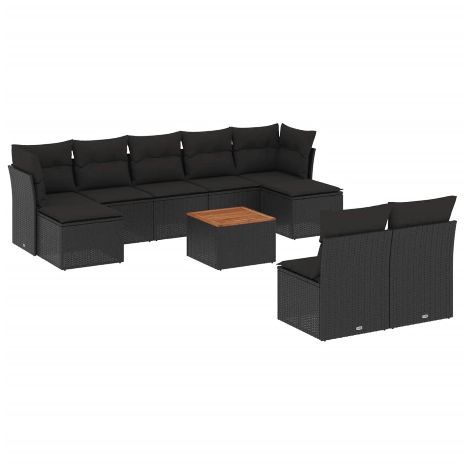 vidaXL 10-tlg Garten-Sofagarnitur mit Kissen Schwarz Poly Rattan Modell 60 günstig online kaufen