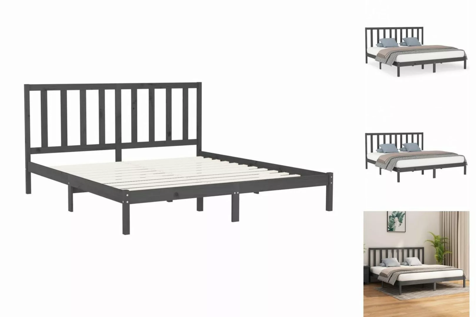 vidaXL Bettgestell Massivholzbett Grau 200x200 cm Bett Bettgestell Doppelbe günstig online kaufen