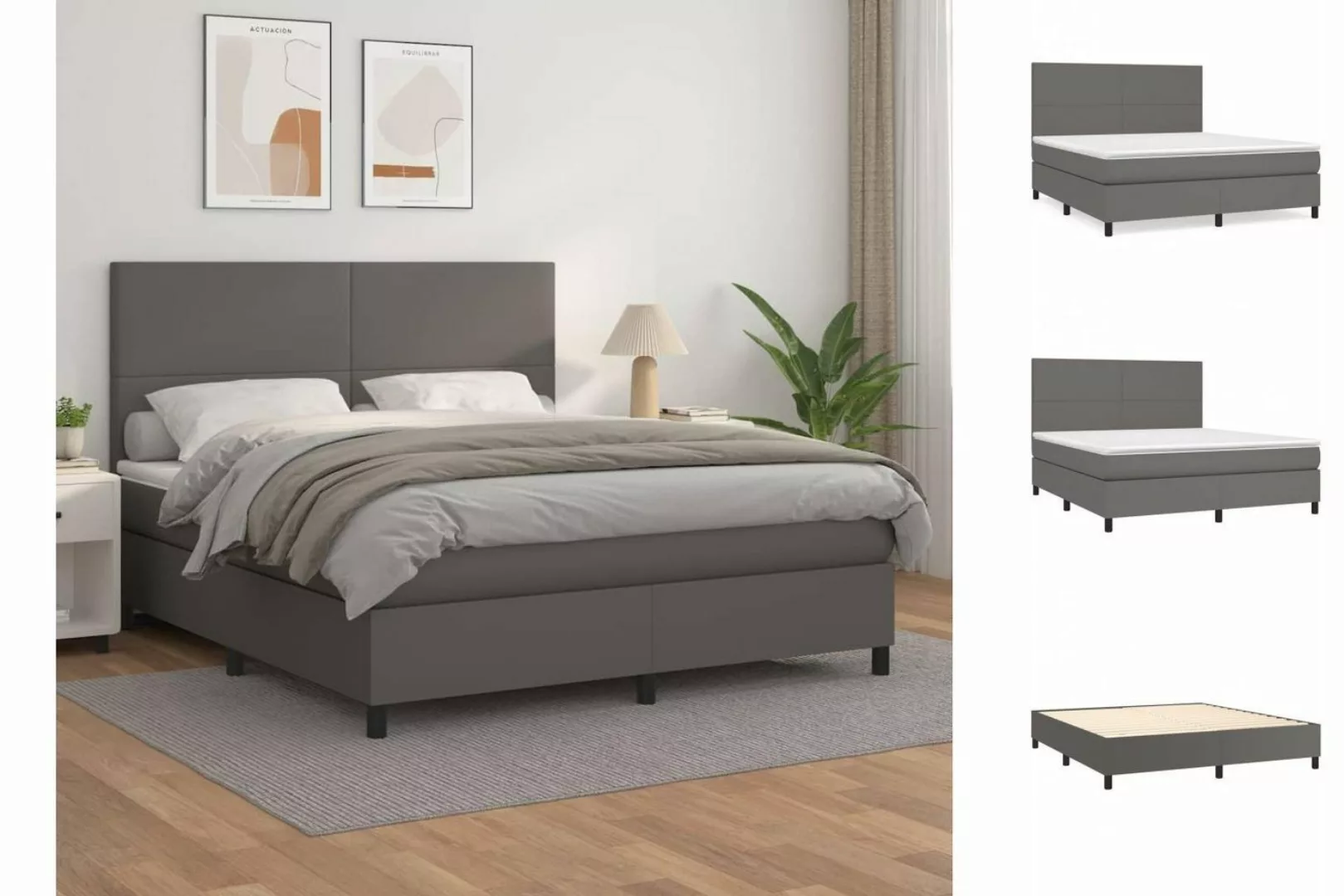 vidaXL Bettgestell Boxspringbett mit Matratze Grau 160x200 cm Kunstleder Be günstig online kaufen