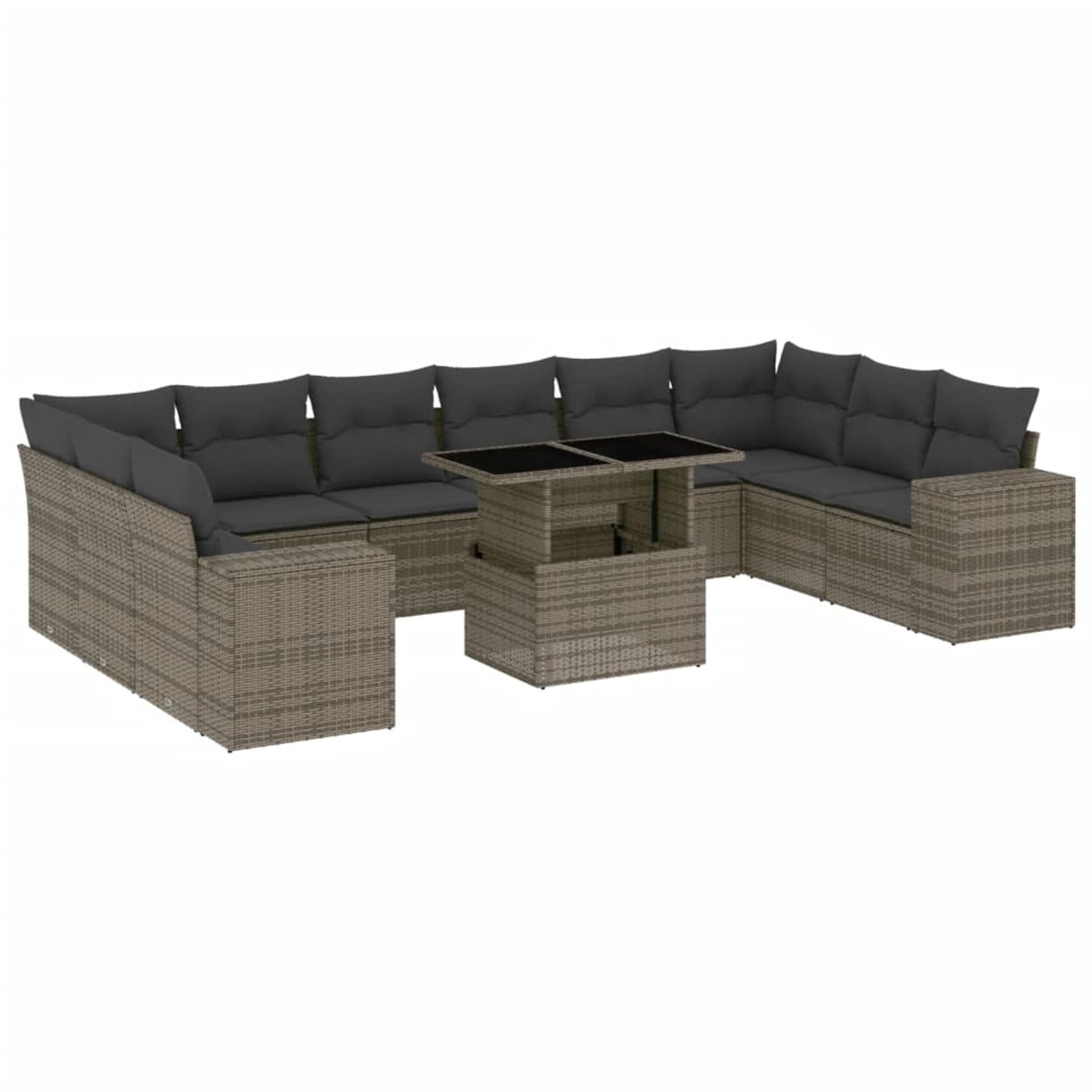 vidaXL 11-tlg Garten-Sofagarnitur mit Kissen Grau Poly Rattan Modell 87 günstig online kaufen