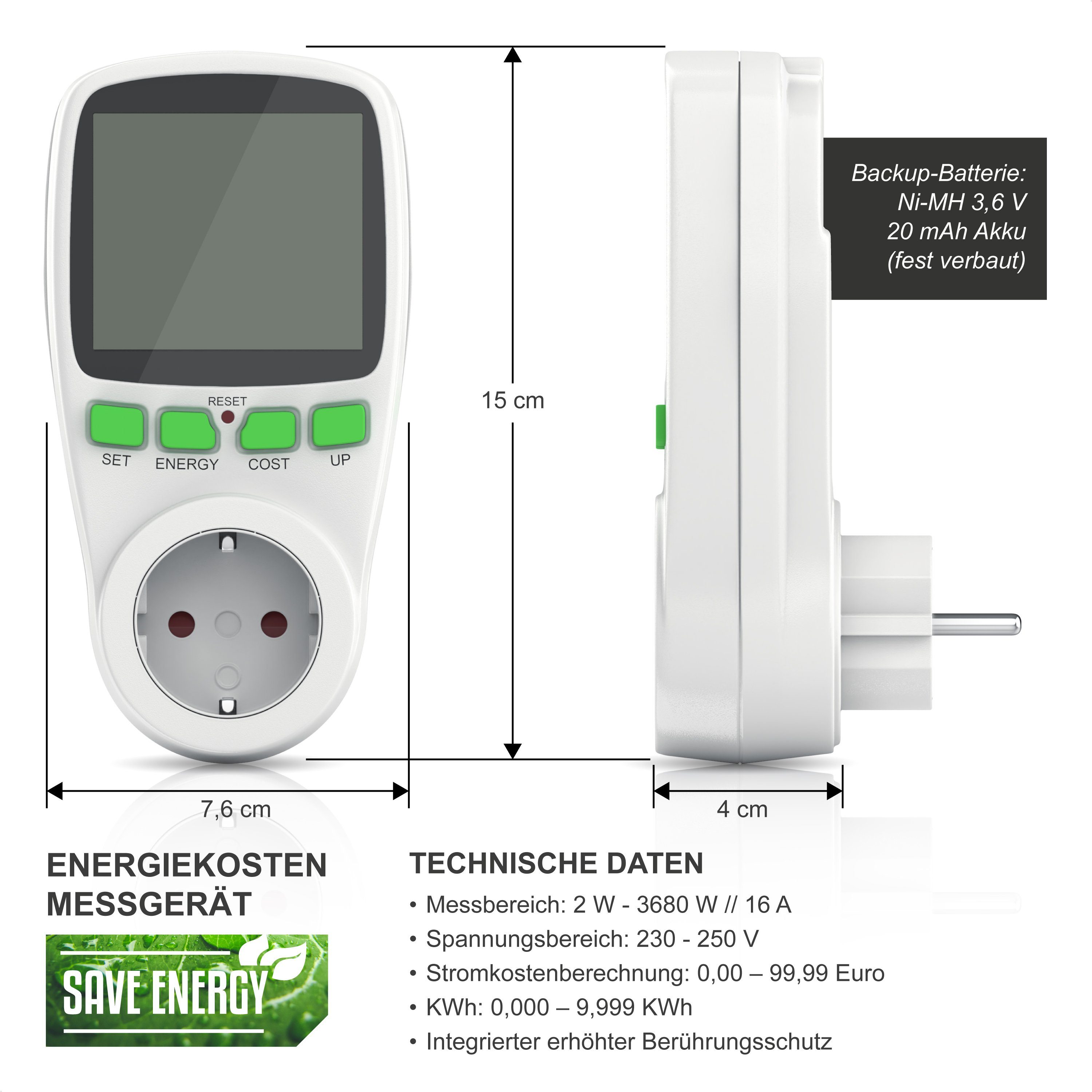 Arendo Energiekostenmessgerät Stromkostenmessgerät zur effektiven Kostenübe günstig online kaufen