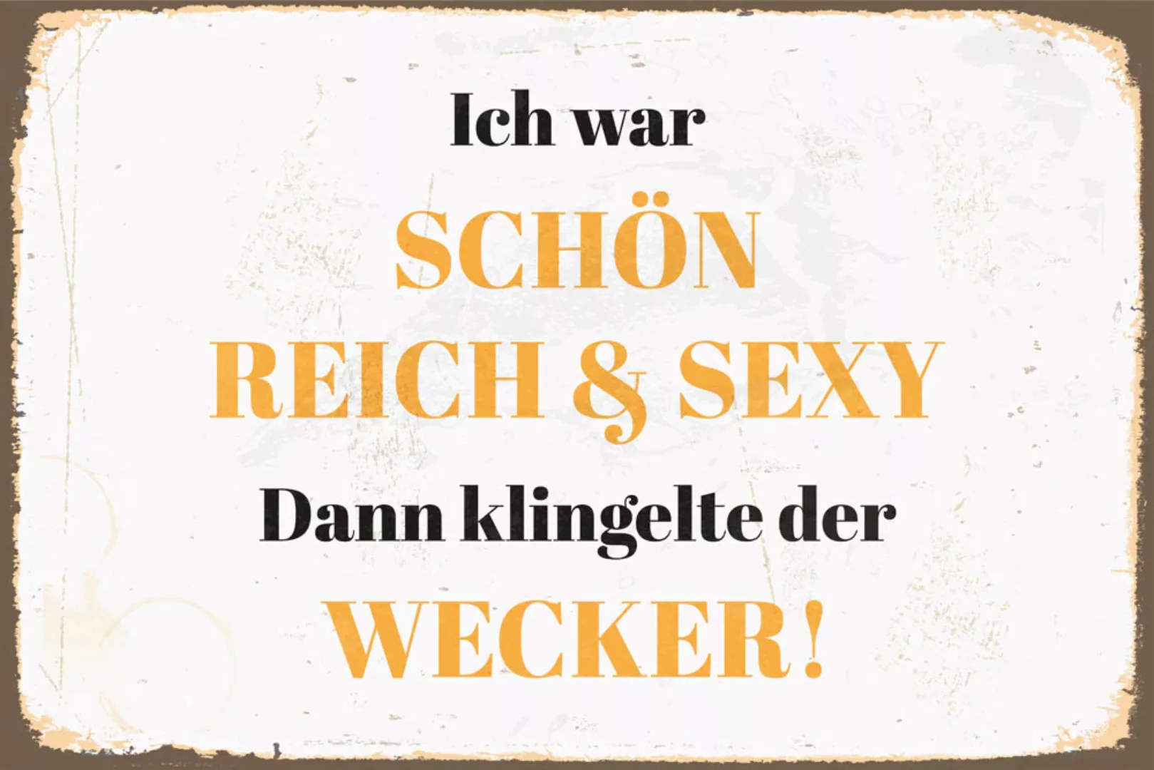 queence Metallbild "Reich, Schön & Sexy", Schriftzüge, (1 St.), Stahlschild günstig online kaufen
