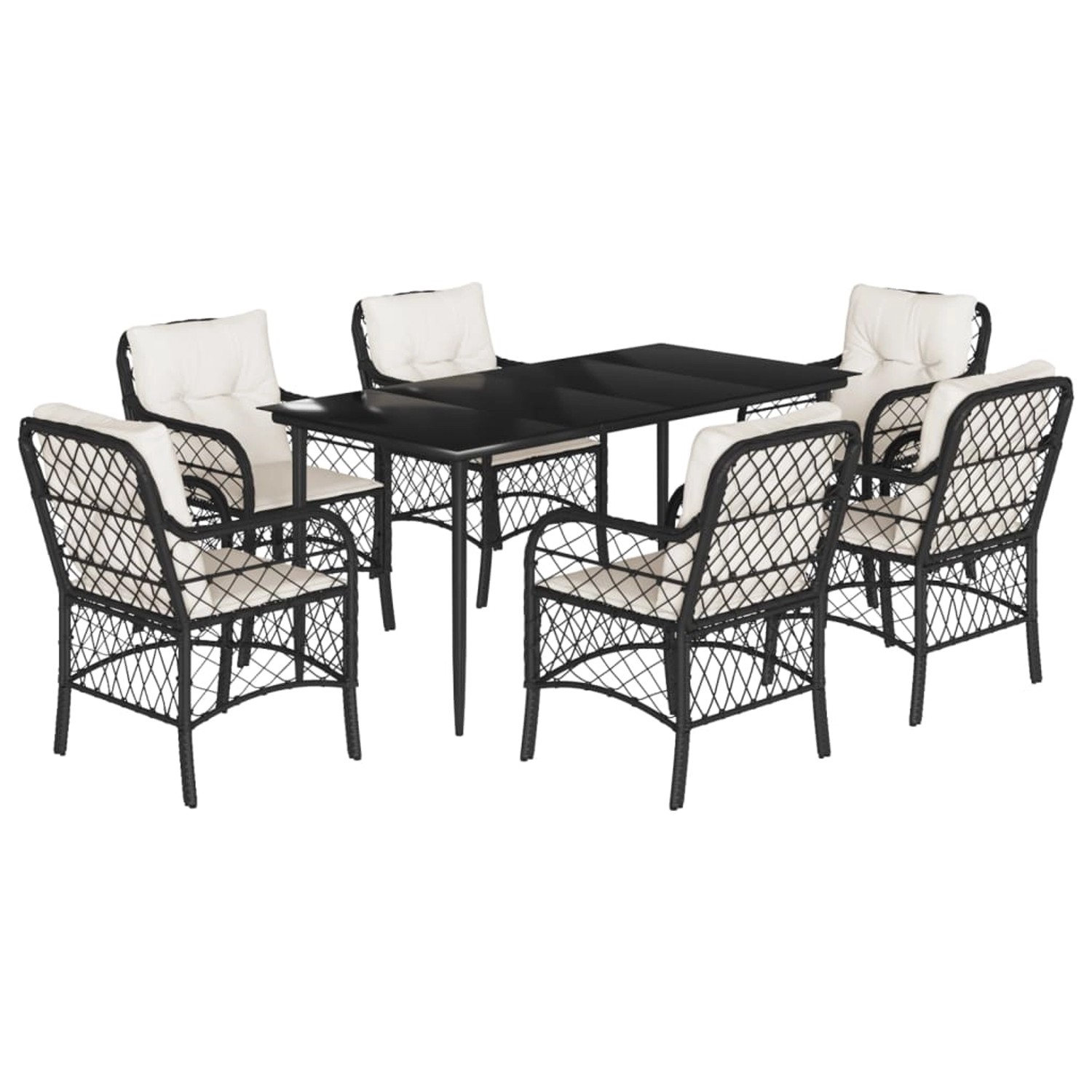 vidaXL 7-Tlg Garten-Essgruppe mit Kissen Schwarz Poly Rattan 3212086 günstig online kaufen