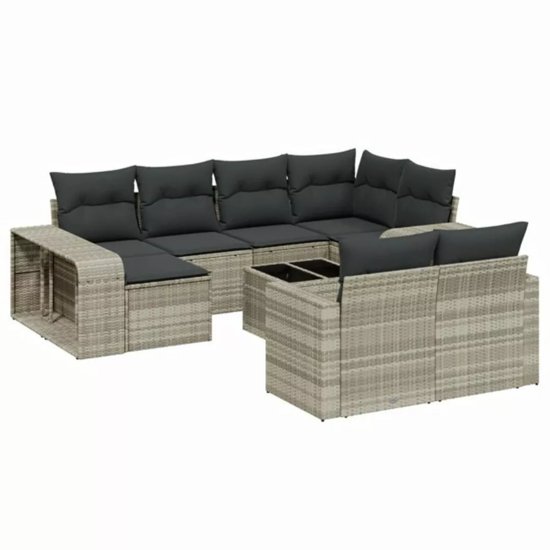 vidaXL Sofaelement 11-tlg. Garten-Sofagarnitur mit Kissen Hellgrau Poly Rat günstig online kaufen