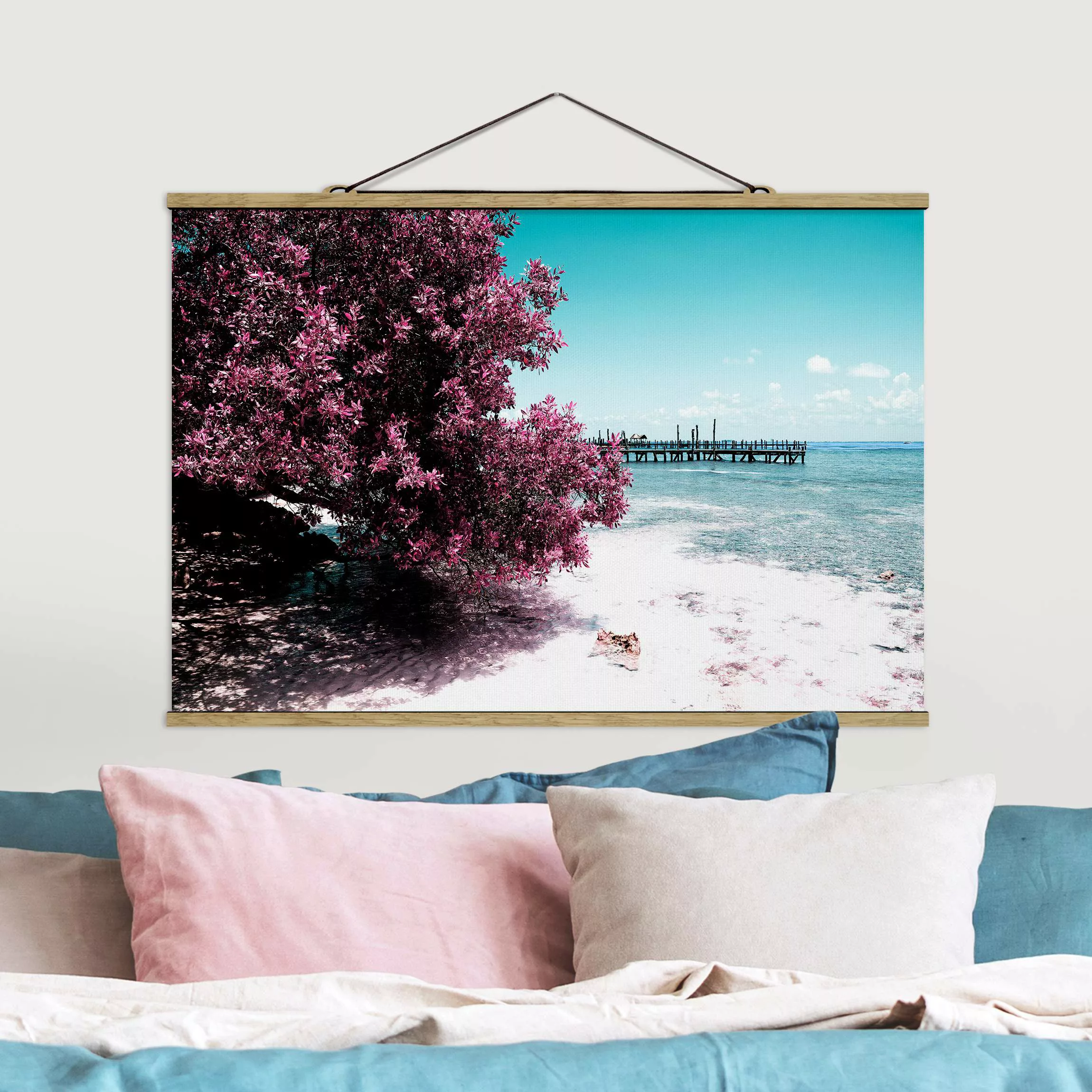 Stoffbild Landschaft mit Posterleisten - Querformat Paradies Strand Isla Mu günstig online kaufen