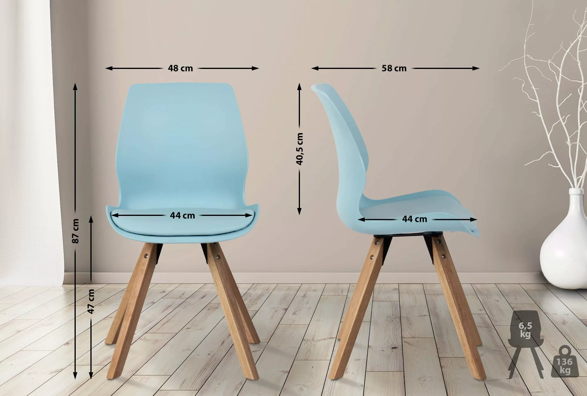 4er Set Stuhl Luna Kunststoff Blau günstig online kaufen
