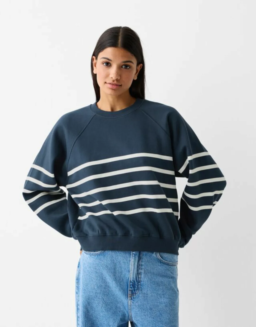 Bershka Sweatshirt Mit Raglanärmeln Damen Xs Marinenblau günstig online kaufen