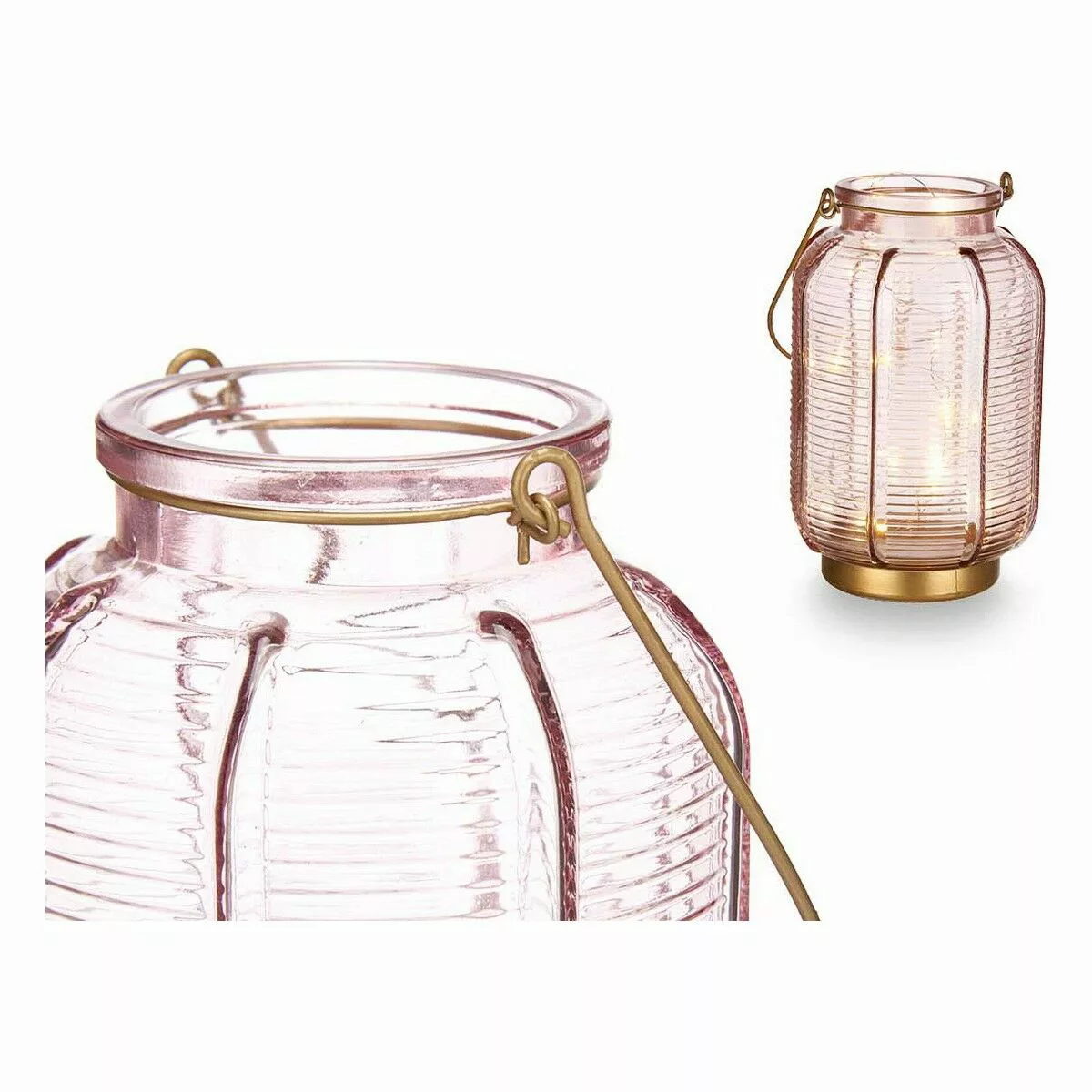 Led-laterne Streifen Rosa Golden Glas (13,5 X 22 X 13,5 Cm) günstig online kaufen