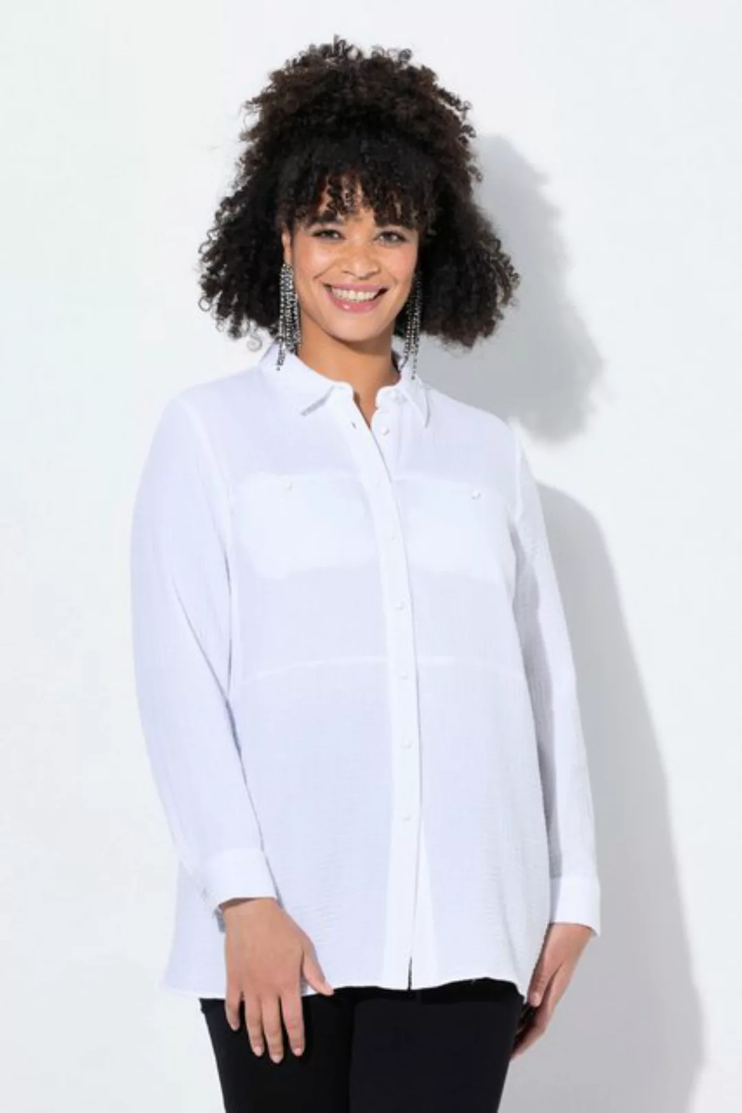 MIAMODA Longbluse Bluse A-Linie Musselin Ziernähte günstig online kaufen