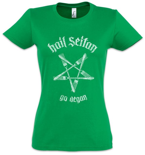 Urban Backwoods Print-Shirt Hail Seitan Damen T-Shirt Satan Heil Vegan Vege günstig online kaufen