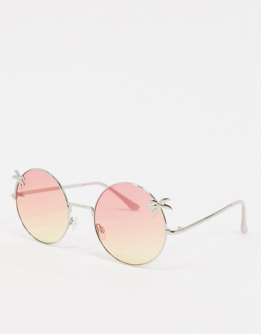 AJ Morgan – Runde Sonnenbrille mit Palmendetail in Rosa günstig online kaufen