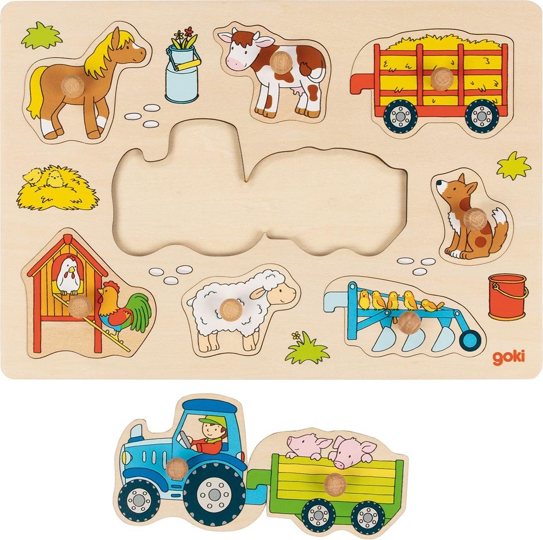 goki Steckpuzzle Traktor mit Anhängern Holz-Steckpuzzle günstig online kaufen