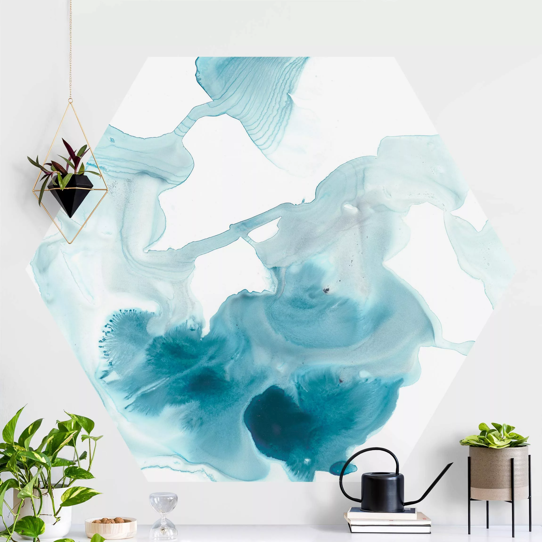 Hexagon Fototapete selbstklebend Aquamarin im Dunst I günstig online kaufen