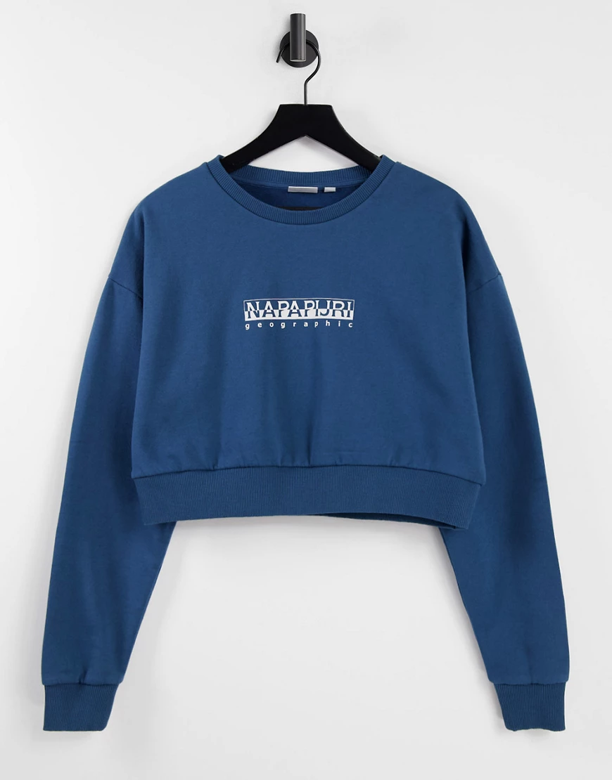 Napapijri – Sweatshirt in Marineblau mit kurzem Schnitt und Box-Logo günstig online kaufen