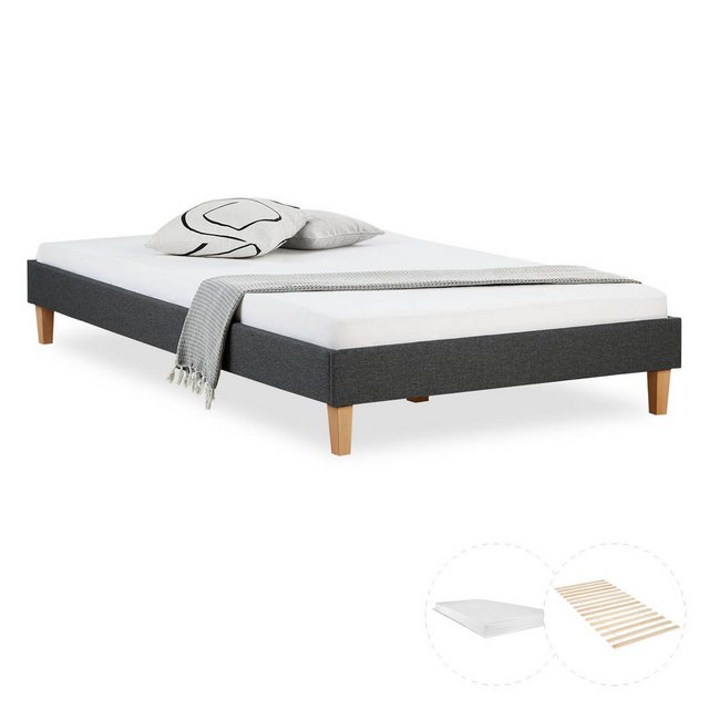 Homestyle4u Polsterbett 120x200 Doppelbett Matratze Lattenrost Grau Bett günstig online kaufen