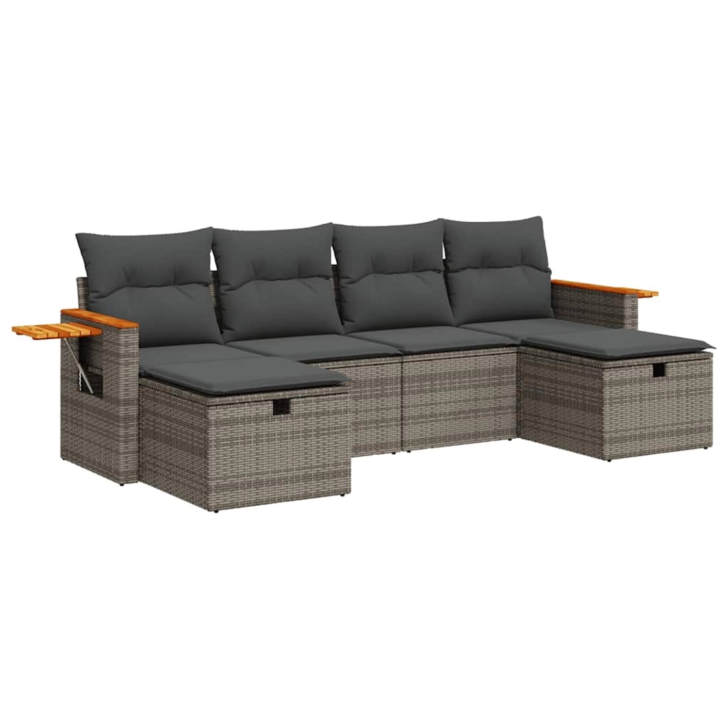 vidaXL 6-Tlg Garten-Sofagarnitur mit Kissen Grau Poly Rattan 3326001 günstig online kaufen