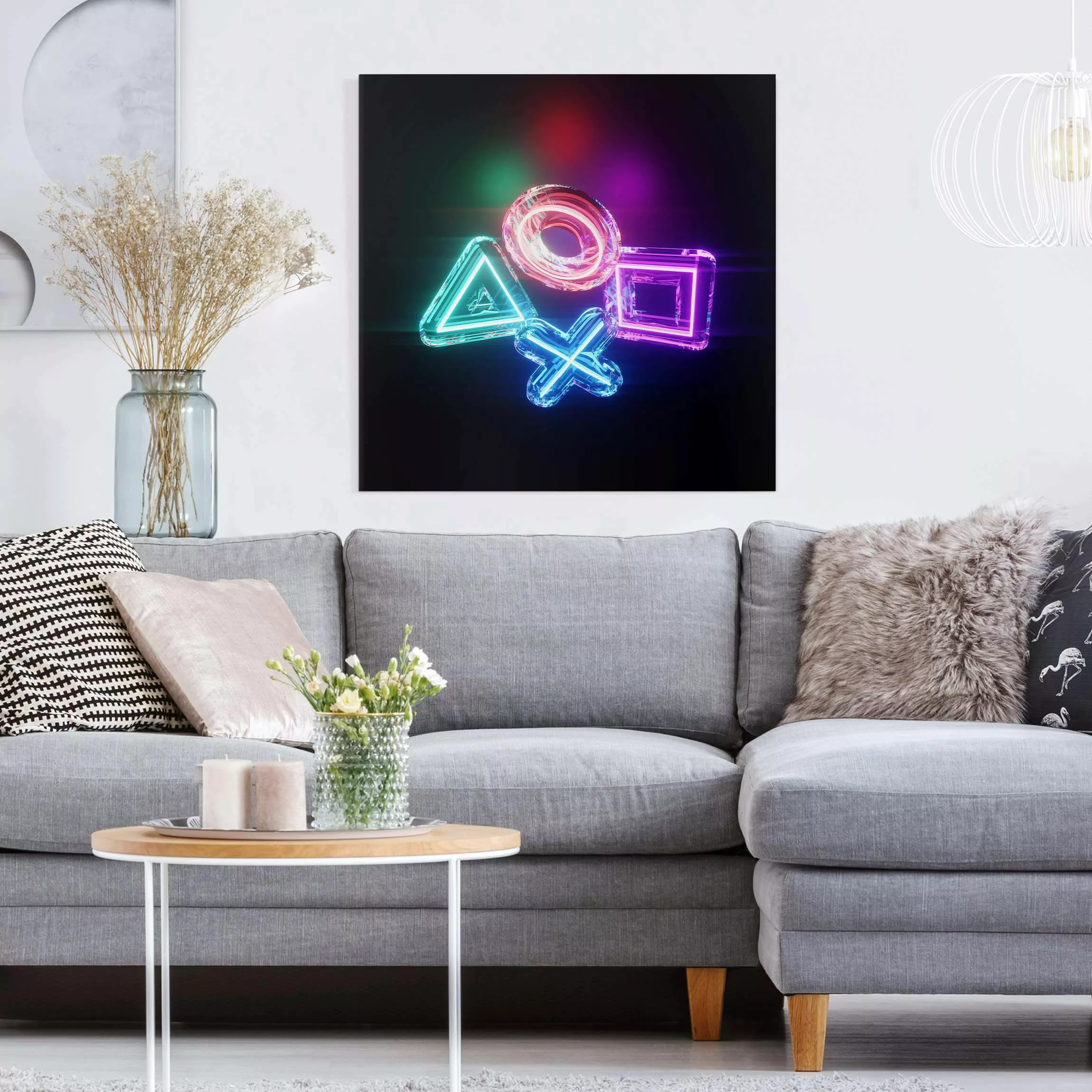 Leinwandbild Neon Kreis Quadrat Dreieck X günstig online kaufen