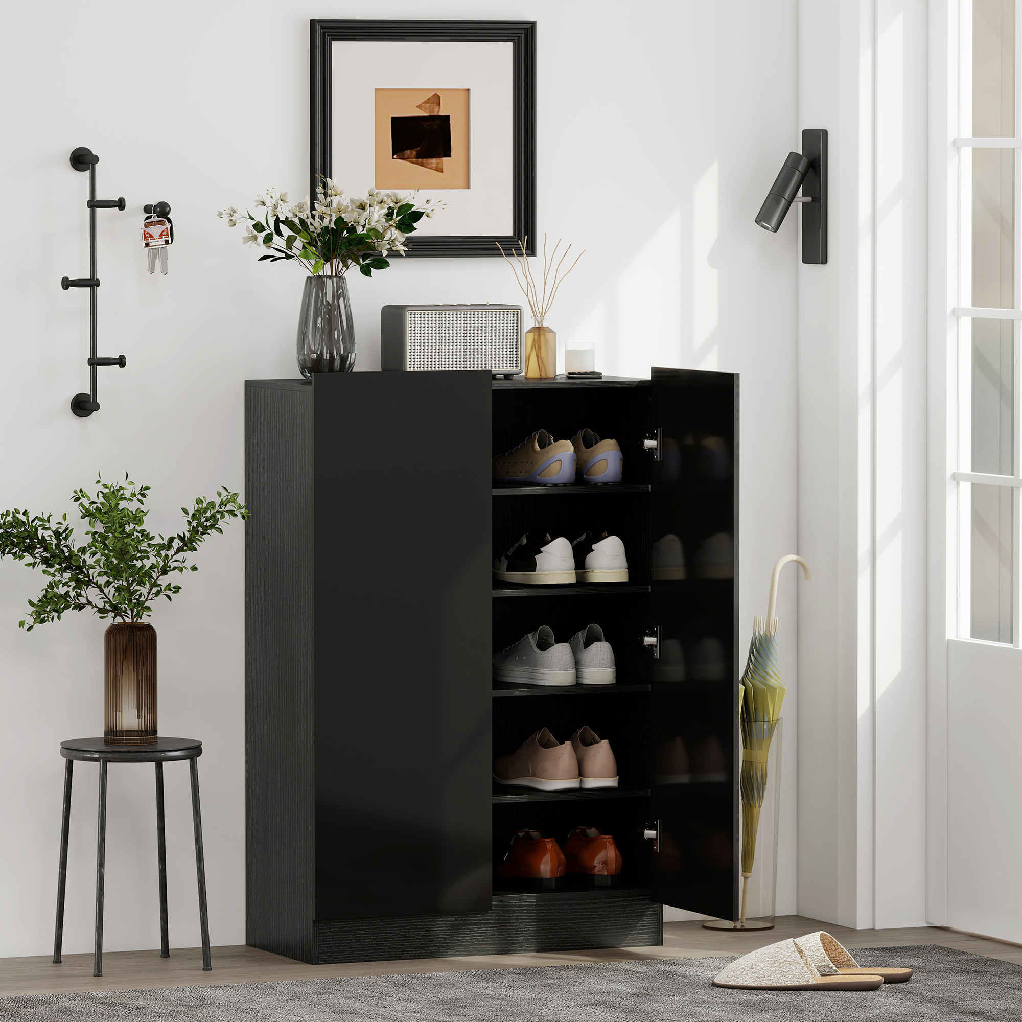HOMCOM Schuhschrank mit 2 Türen und sanftem Schließmechanismus, Eingangssch günstig online kaufen
