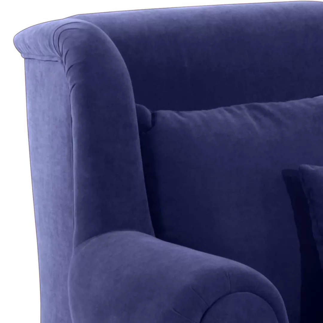 Velour Sessel mit Fußteil in Blau und Nussbaumfarben Landhausstil günstig online kaufen