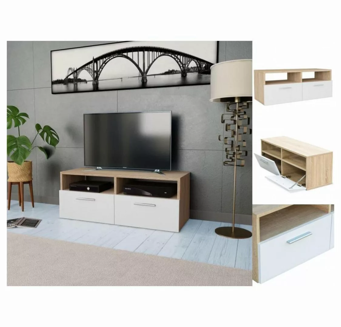 vidaXL TV-Schrank TV-Schrank Spanplatte 95 x 35 x 36 cm Eiche und Weiß Lowb günstig online kaufen