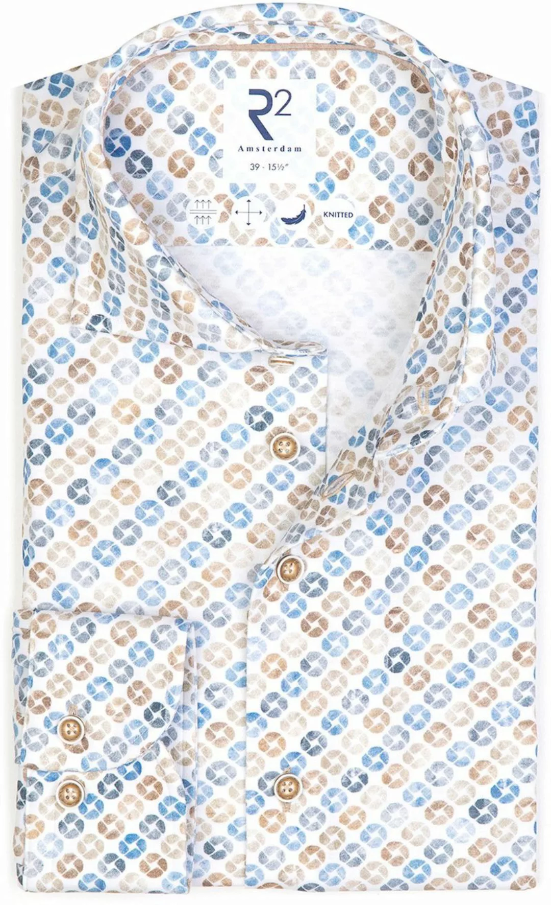 R2 Knitted Knitted Hemd Beige Blau - Größe 44 günstig online kaufen