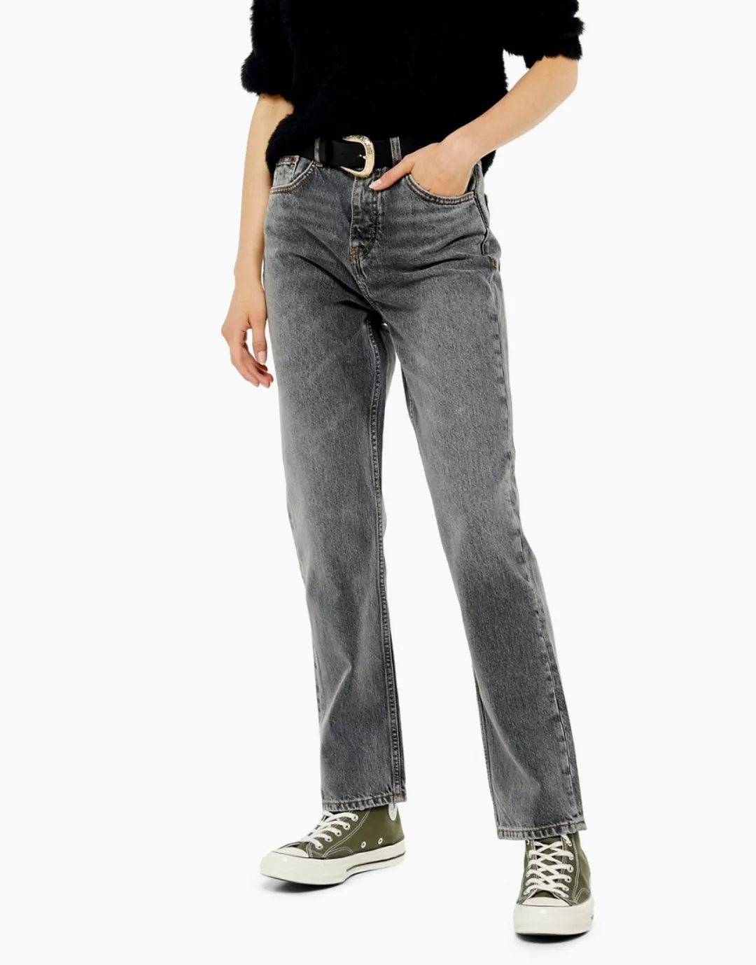 Topshop – Editor – Gerade geschnittene Jeans in Grau günstig online kaufen