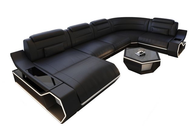 Sofa Dreams Wohnlandschaft Leder Couch Sofa Toscano U Form Ledersofa, LED B günstig online kaufen