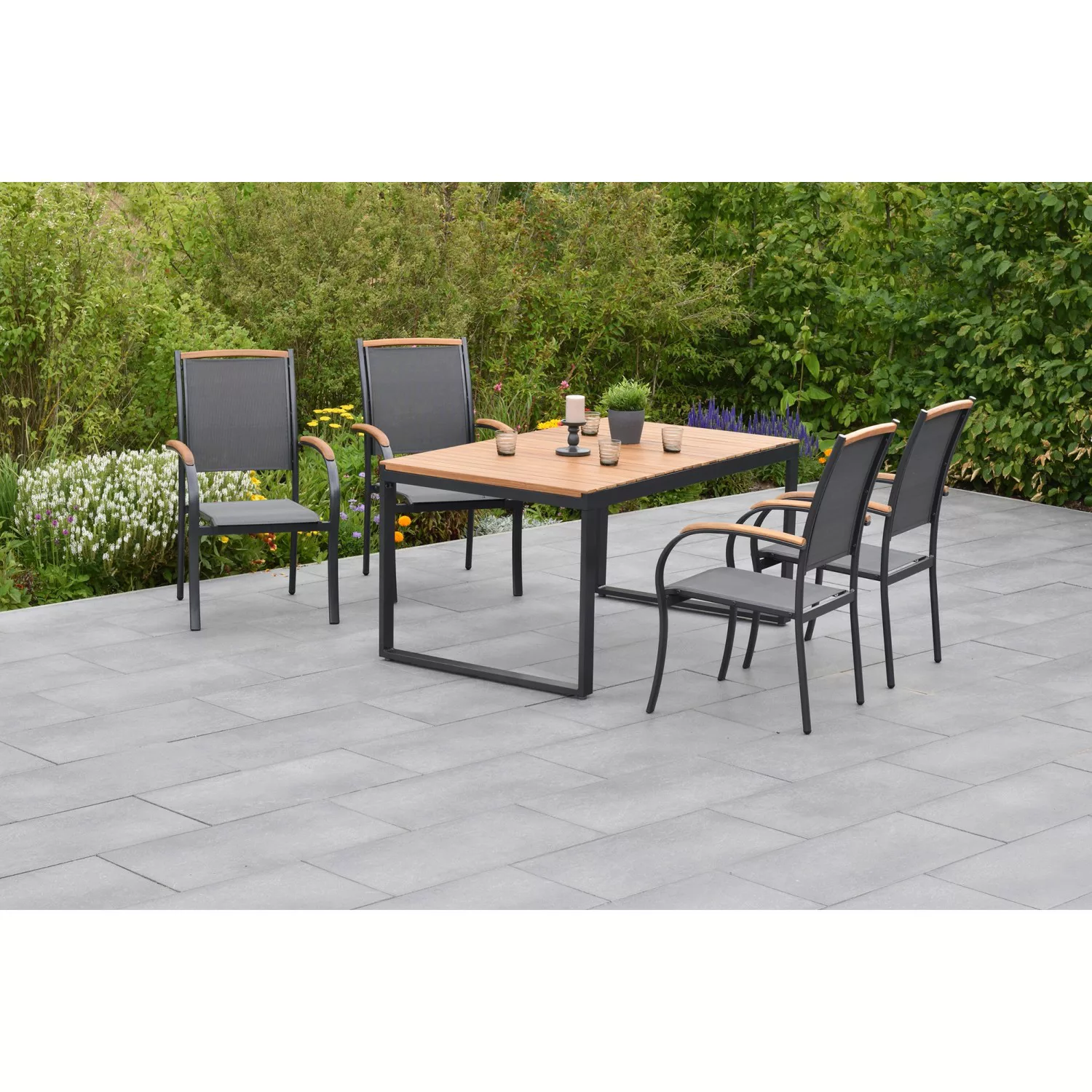 Merxx Gartenmöbelset Siena 5tlg. inkl. Stapelsessel u. Tisch ausziehbar günstig online kaufen